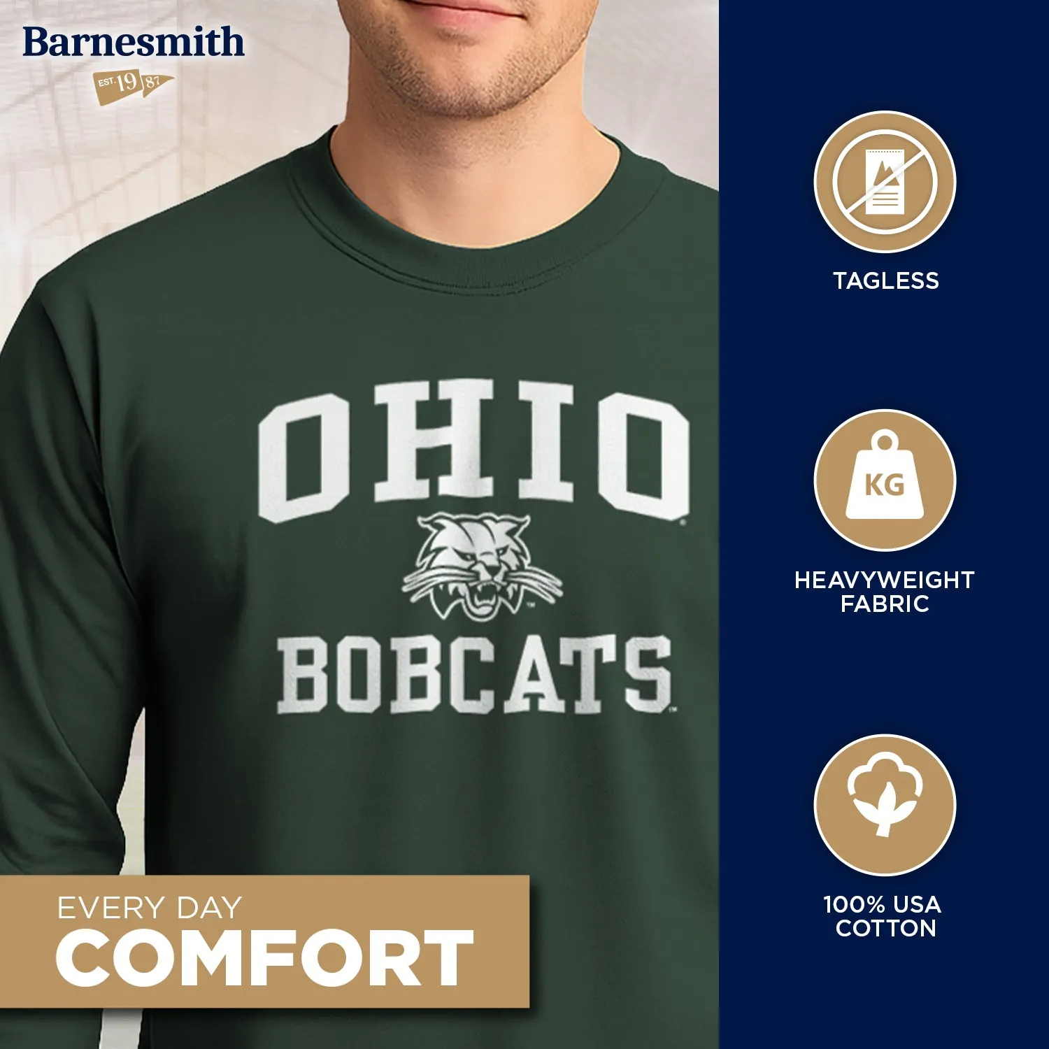 Ohio University Heritage Long Sleeve T-Shirt (Hunter Green) sold by Barnesmith product image thumbnail 3