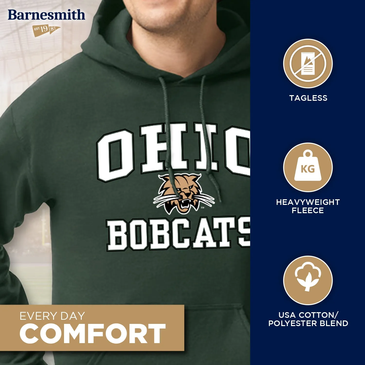 Ohio University Heritage Hooded Sweatshirt (Hunter Green) sold by Barnesmith product image thumbnail 3