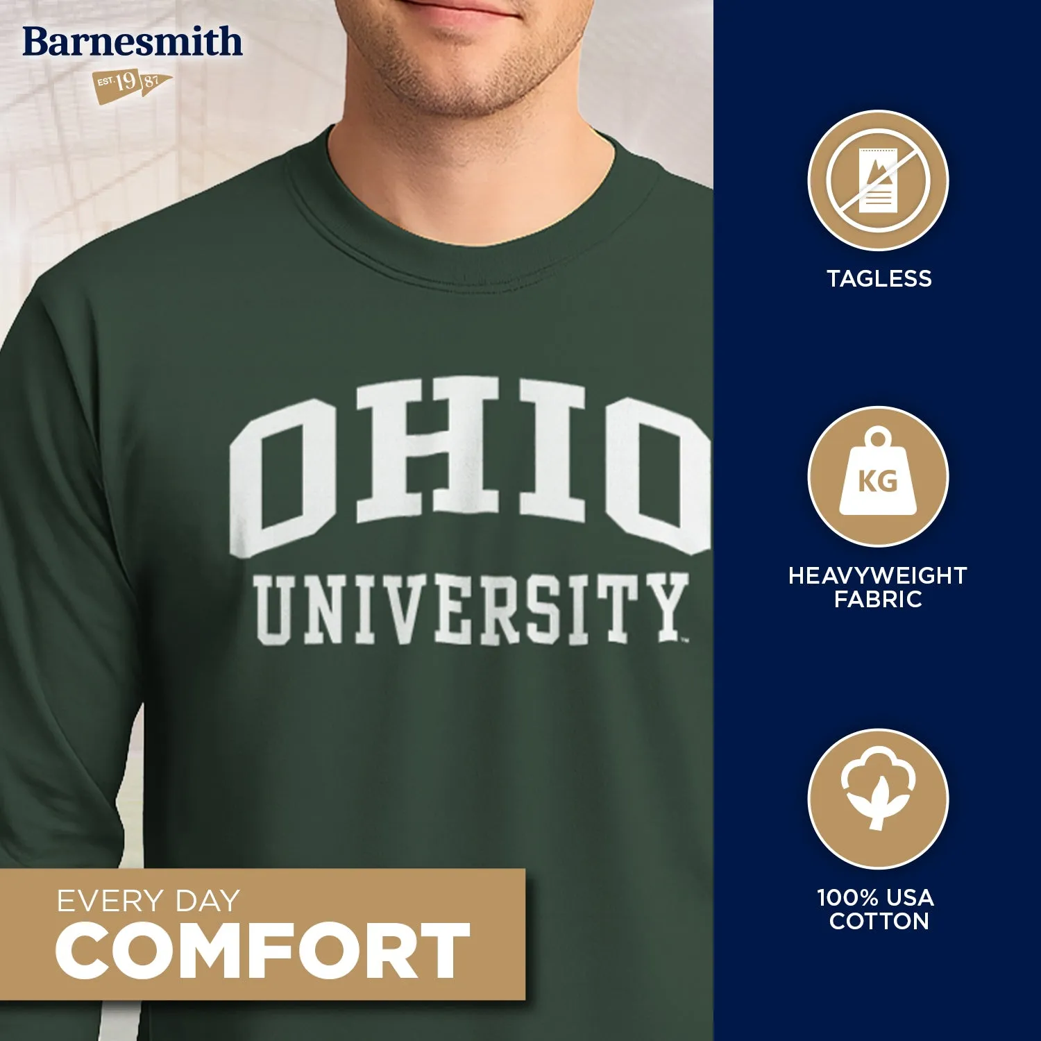 Ohio University Classic Long Sleeve T-Shirt (Hunter Green) sold by Barnesmith product image thumbnail 3