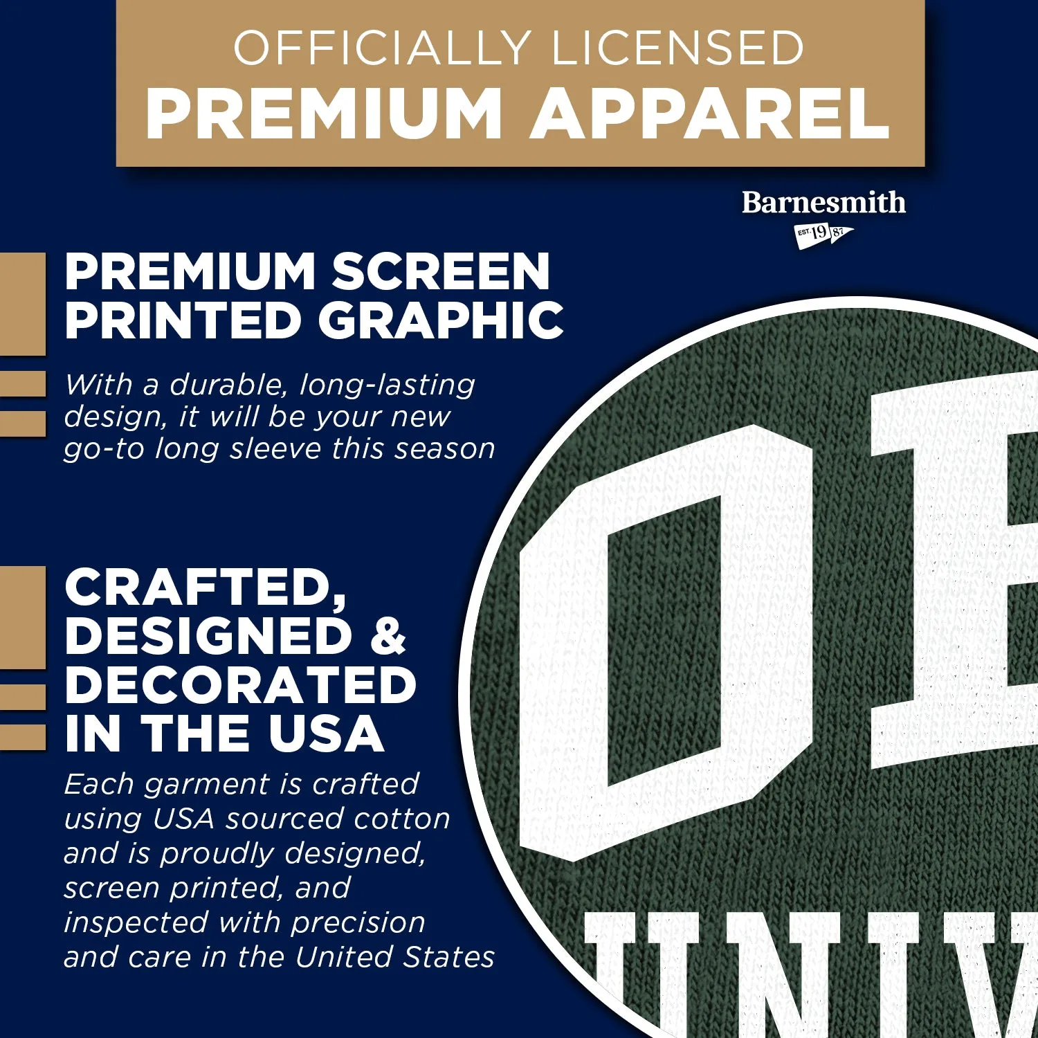 Ohio University Classic Long Sleeve T-Shirt (Hunter Green) sold by Barnesmith product image thumbnail 4