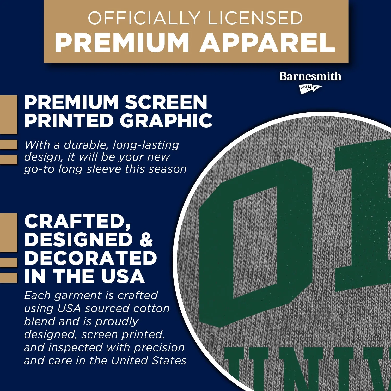 Ohio University Classic Long Sleeve T-Shirt (Charcoal Grey) sold by Barnesmith product image thumbnail 4