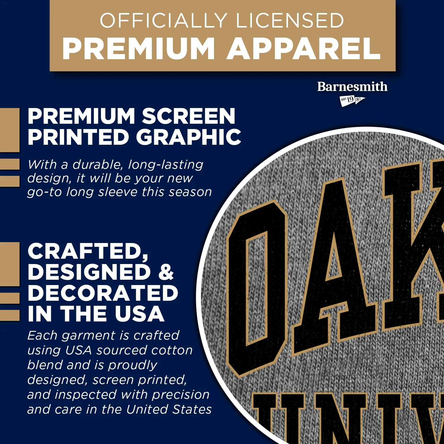 Oakland University Classic Long Sleeve T-Shirt (Charcoal Grey) sold by Barnesmith product image thumbnail 4