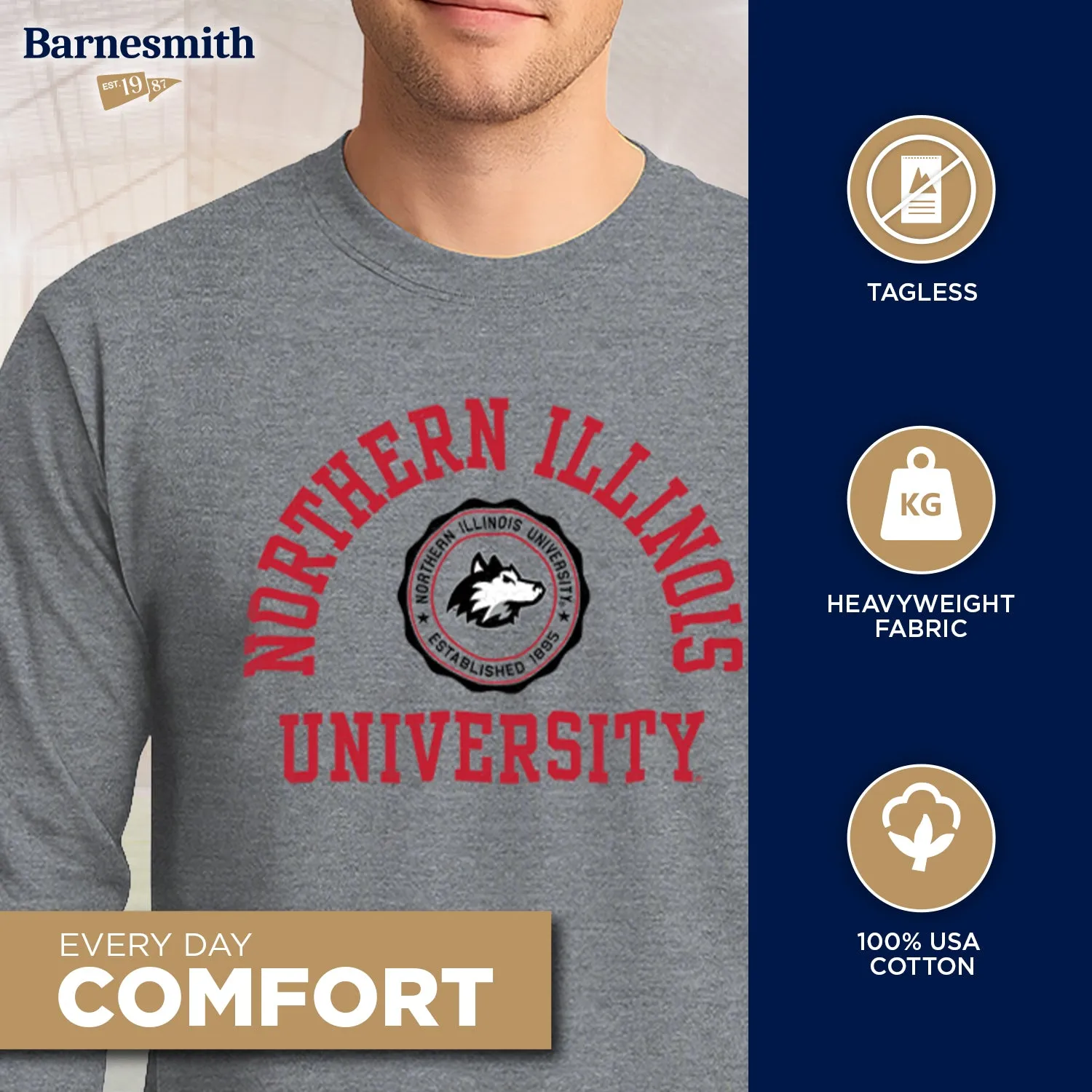 Northern Illinois University Heritage Long Sleeve T-Shirt (Charcoal Grey) sold by Barnesmith product image thumbnail 3