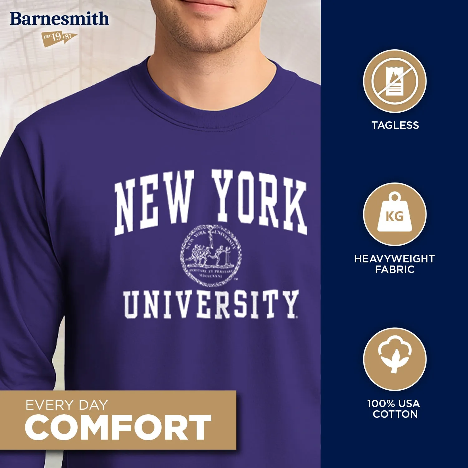New York University Heritage Long Sleeve T-Shirt (Violet) sold by Barnesmith product image thumbnail 3