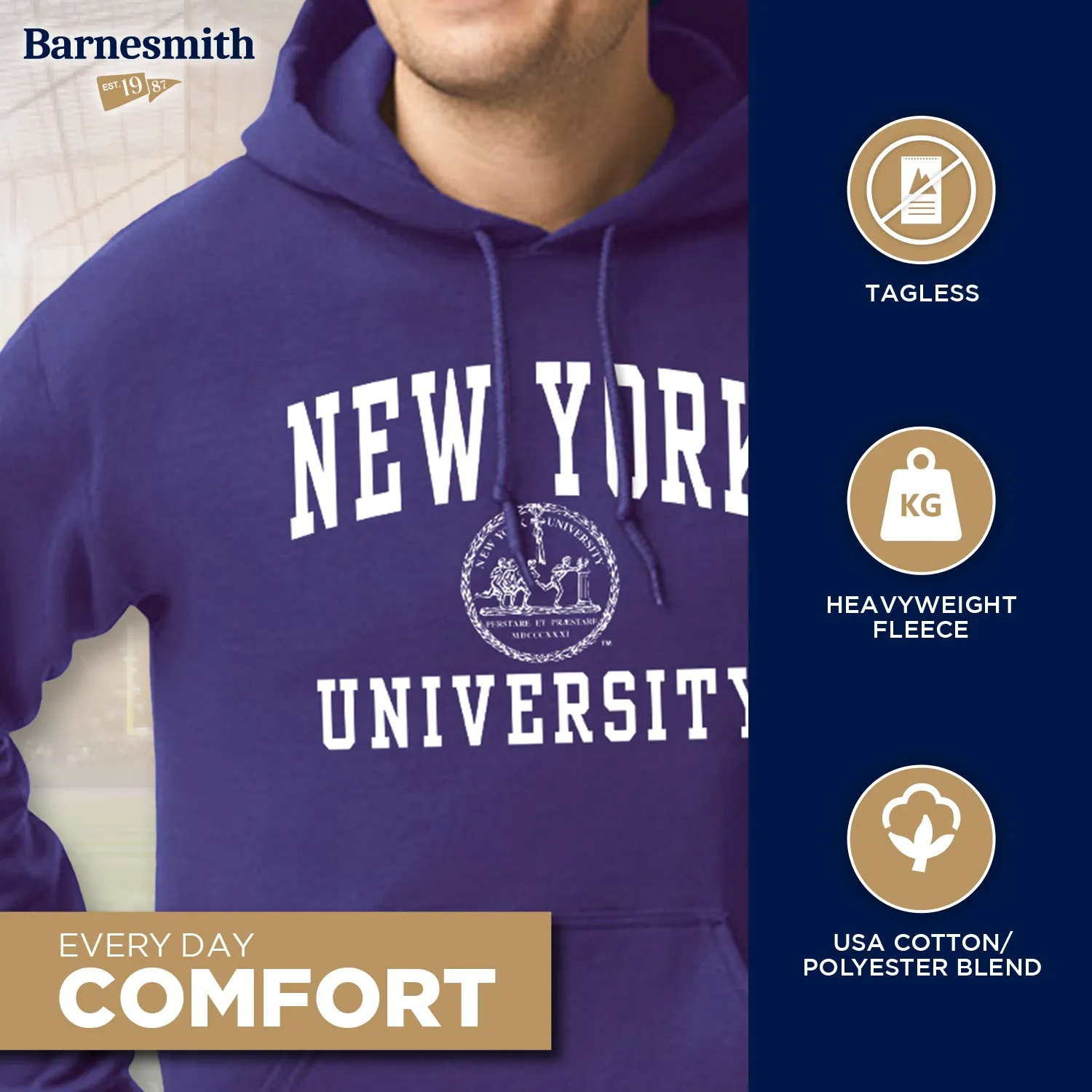 New York University Heritage Hooded Sweatshirt (Violet) sold by Barnesmith product image thumbnail 3