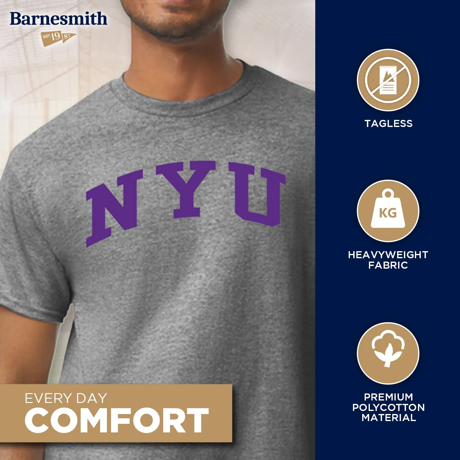 New York University Classic T-Shirt (Charcoal Grey) sold by Barnesmith product image thumbnail 3