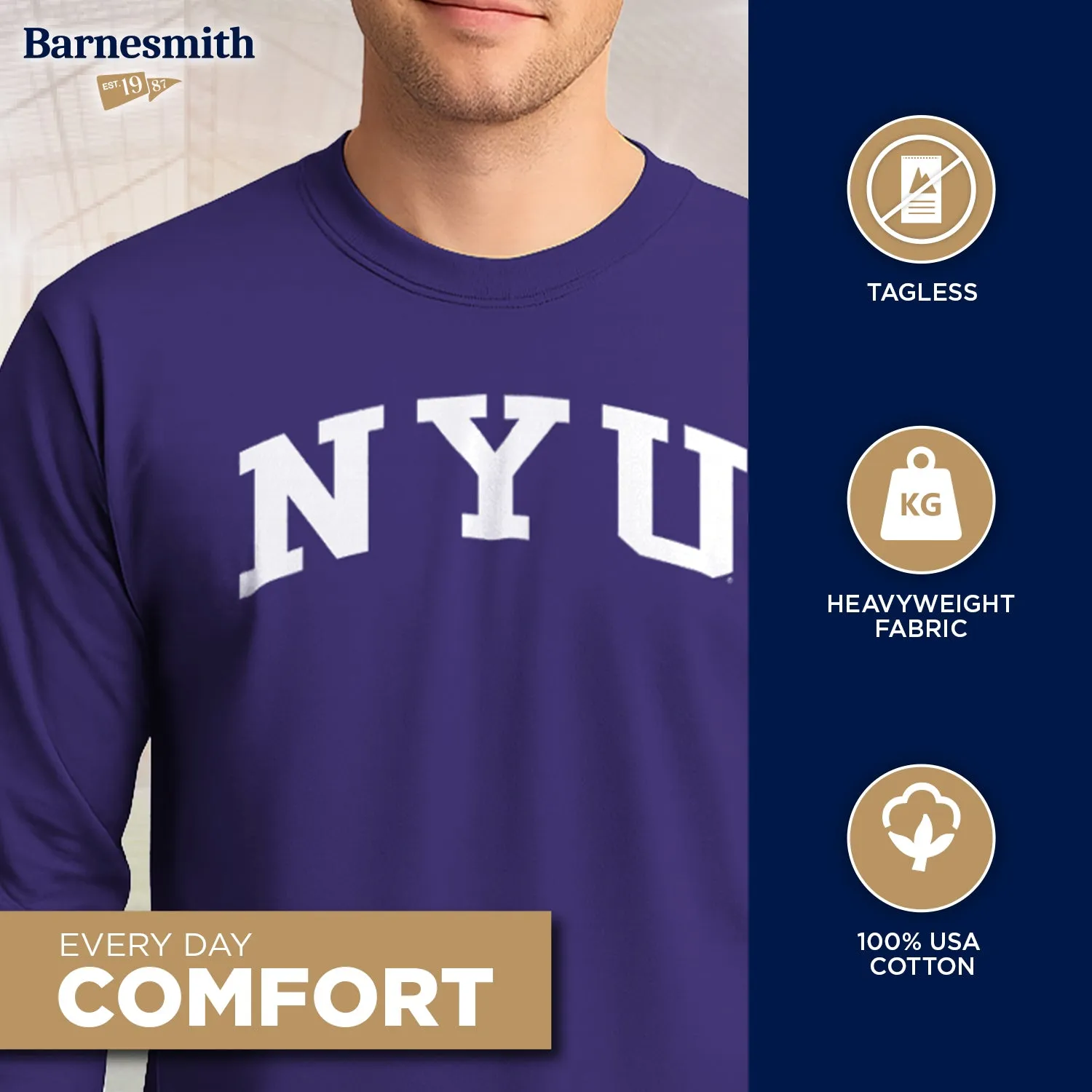 New York University Classic Long Sleeve T-Shirt (Violet) sold by Barnesmith product image thumbnail 3