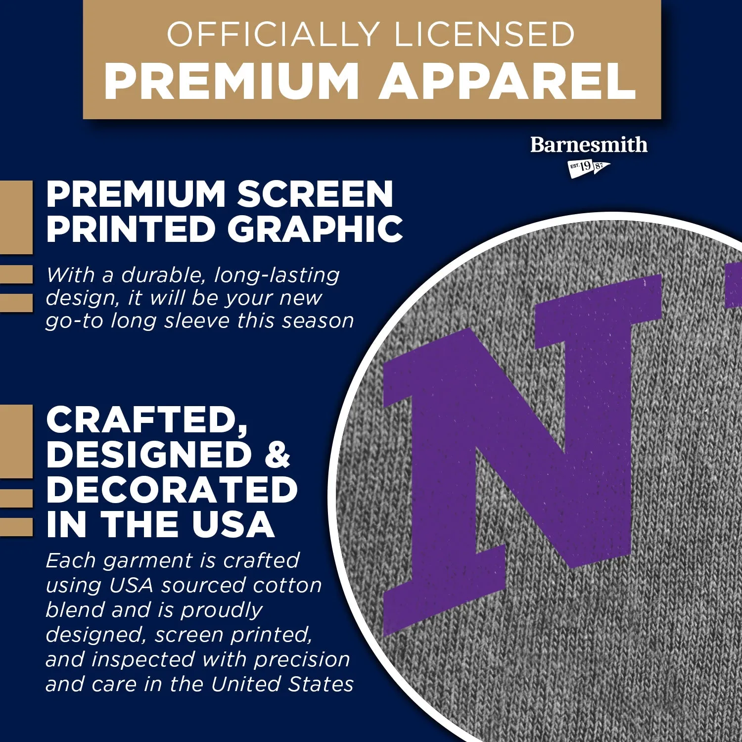 New York University Classic Long Sleeve T-Shirt (Charcoal Grey) sold by Barnesmith product image thumbnail 4
