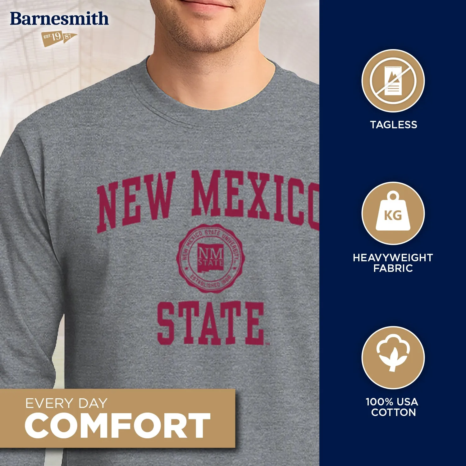 New Mexico State University Heritage Long Sleeve T-Shirt (Charcoal Grey) sold by Barnesmith product image thumbnail 3