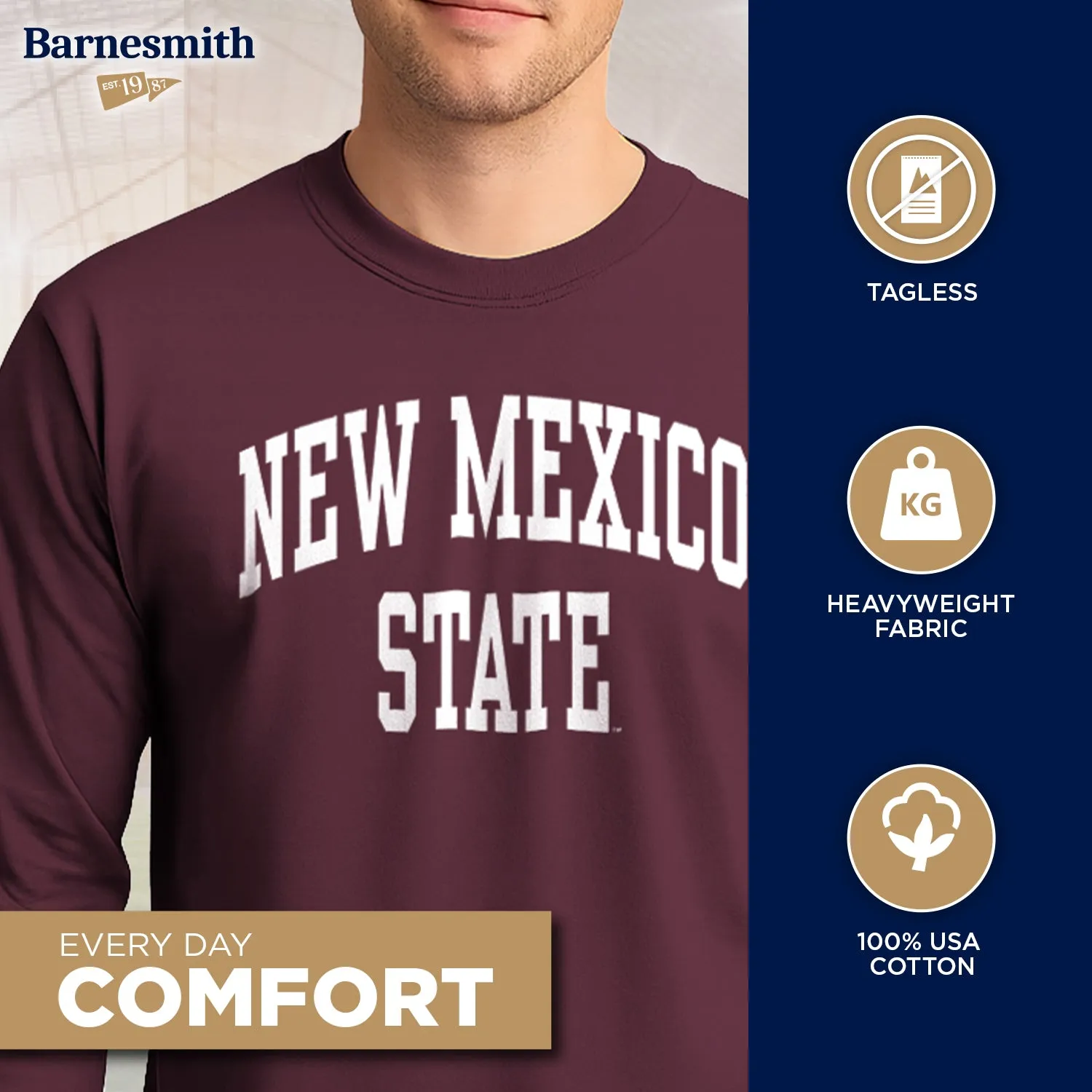 New Mexico State University Classic Long Sleeve T-Shirt (Maroon) sold by Barnesmith product image thumbnail 3