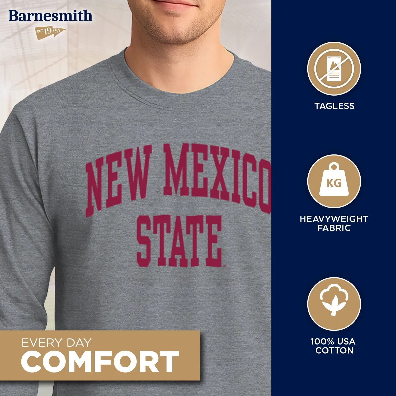 New Mexico State University Classic Long Sleeve T-Shirt (Charcoal Grey) sold by Barnesmith product image thumbnail 3