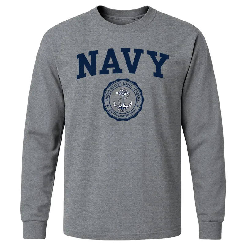 Navy Heritage Long Sleeve T-Shirt (Charcoal Grey) sold by Barnesmith