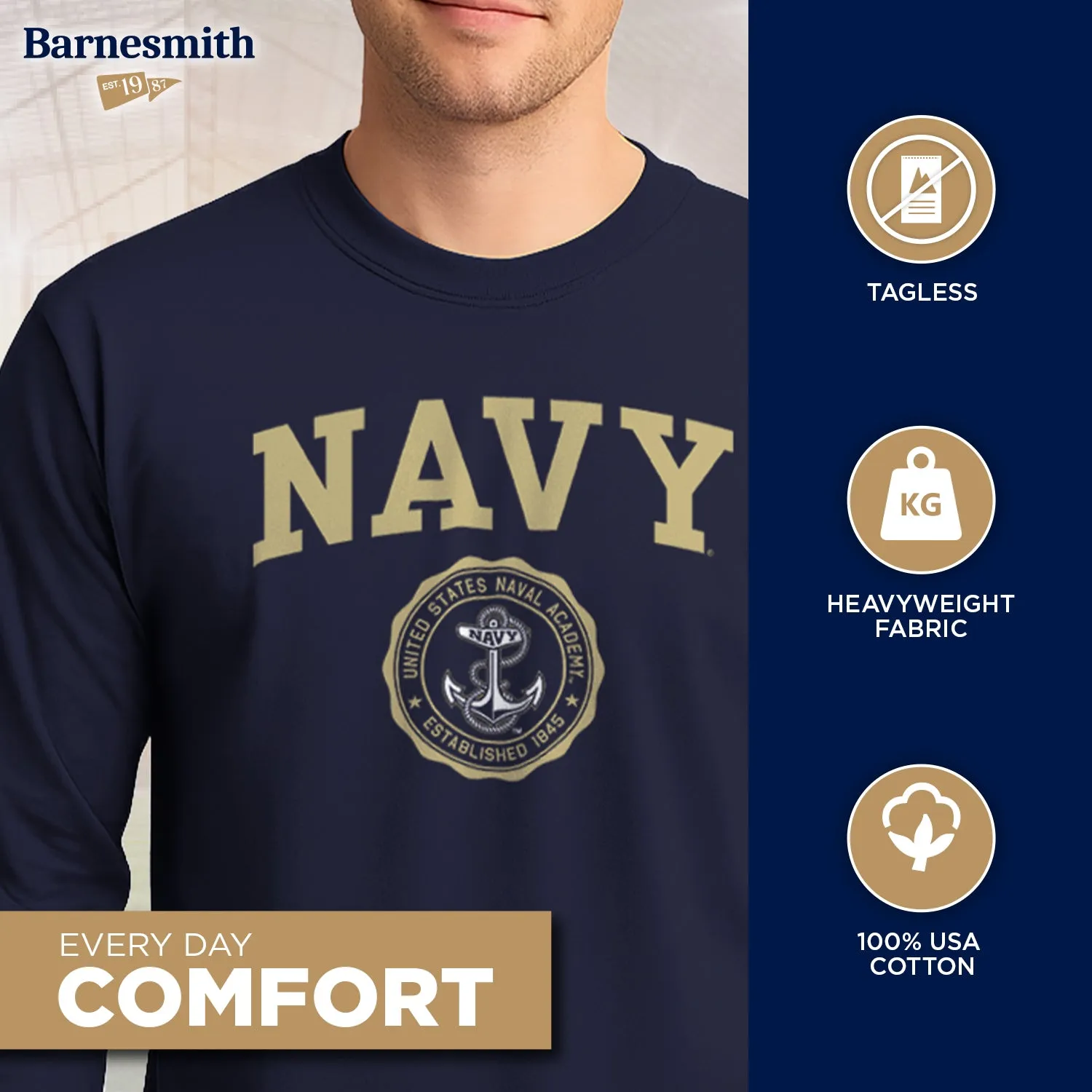 Navy Heritage Long Sleeve T-Shirt (Navy) sold by Barnesmith product image thumbnail 3