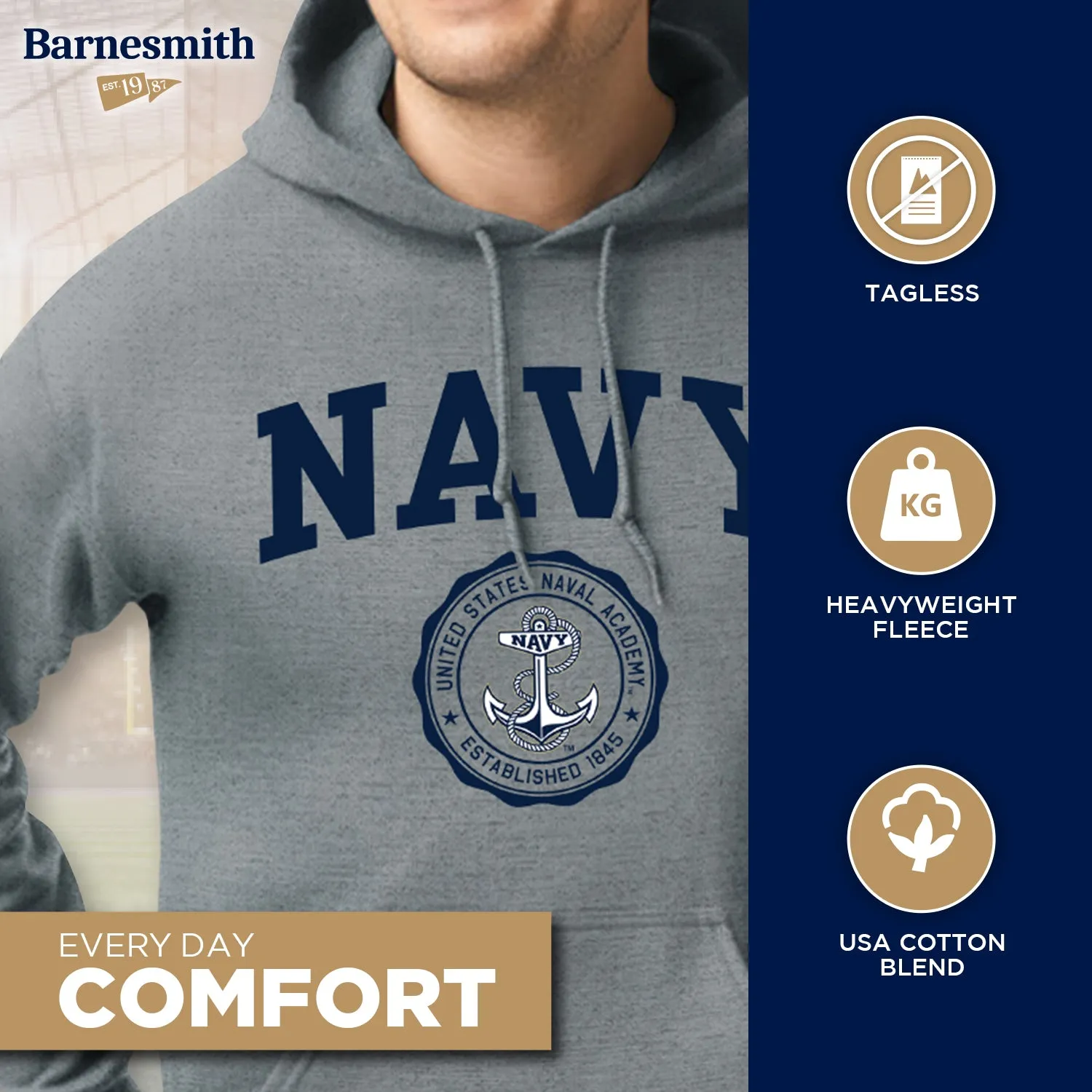 Navy Heritage Hooded Sweatshirt (Charcoal Grey) sold by Barnesmith product image thumbnail 3