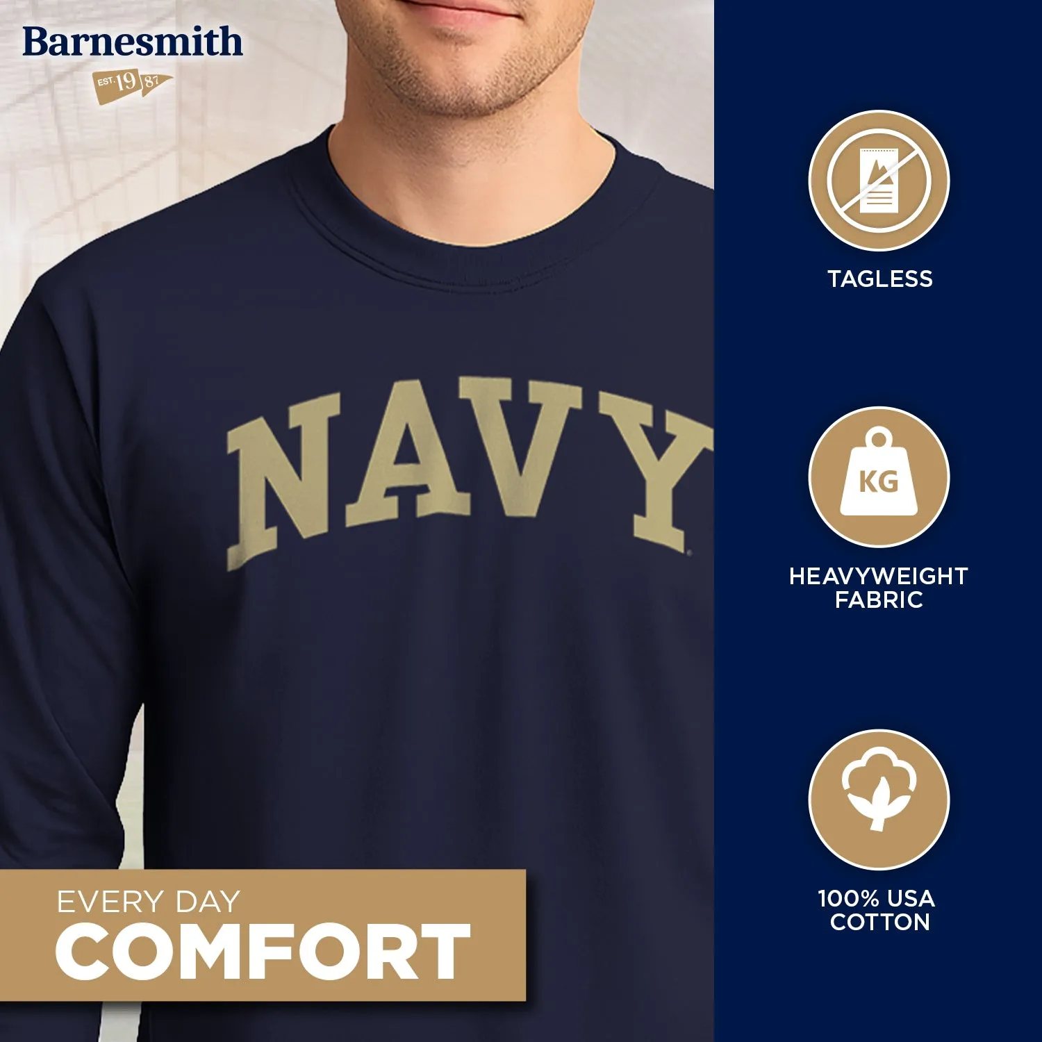 Navy Classic Long Sleeve T-Shirt (Navy) sold by Barnesmith product image thumbnail 3