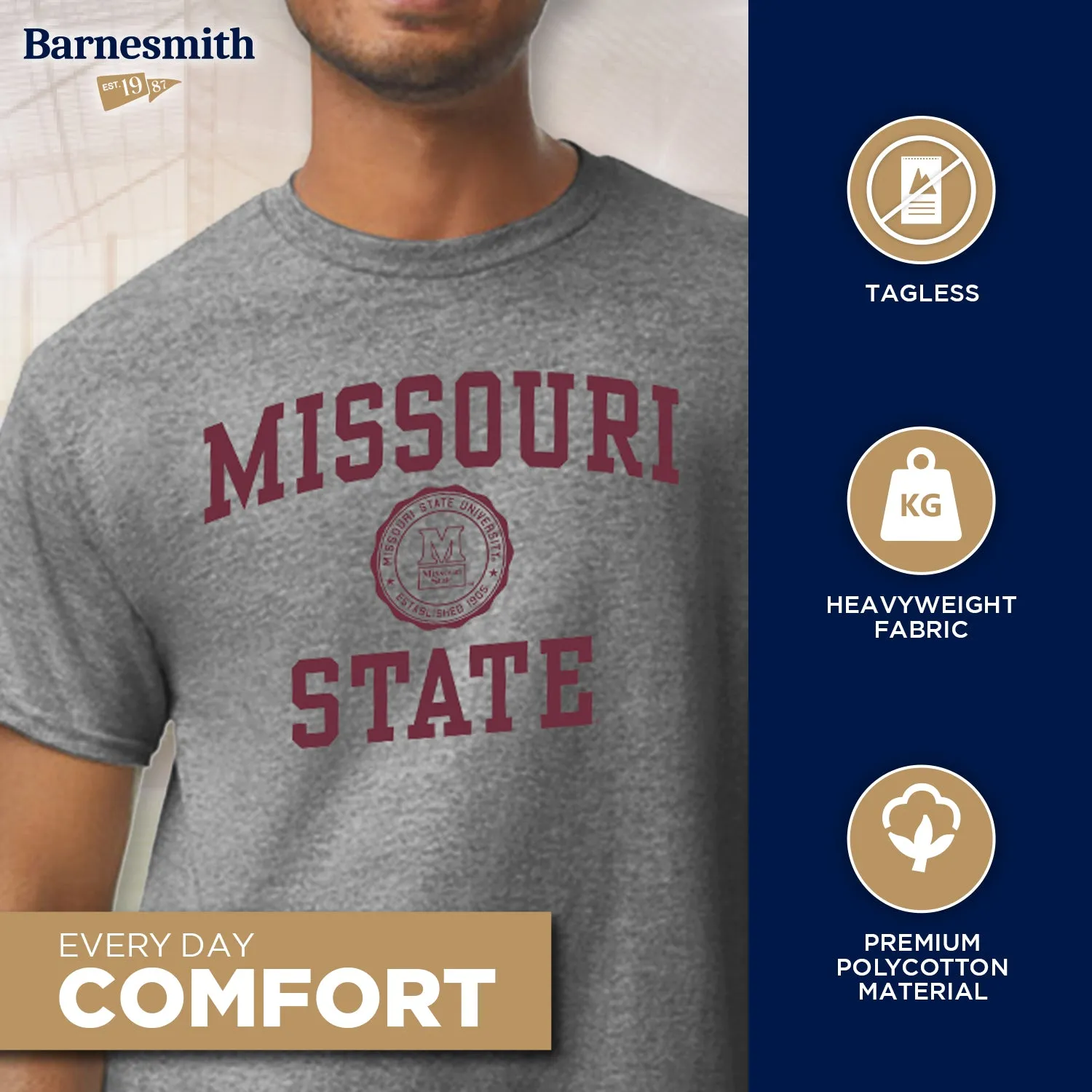 Missouri State University Heritage T-Shirt (Charcoal Grey) sold by Barnesmith product image thumbnail 3