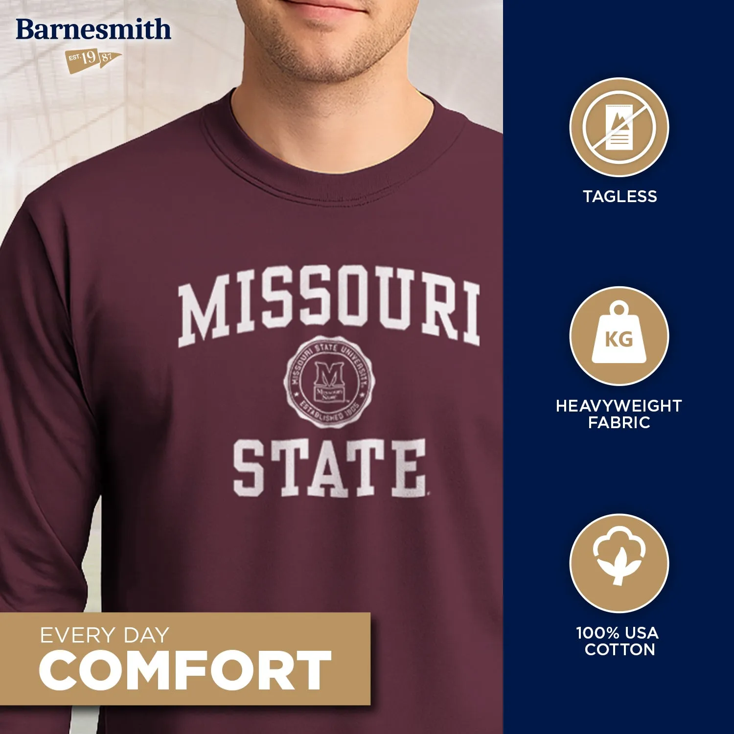 Missouri State University Heritage Long Sleeve T-Shirt (Maroon) sold by Barnesmith product image thumbnail 3