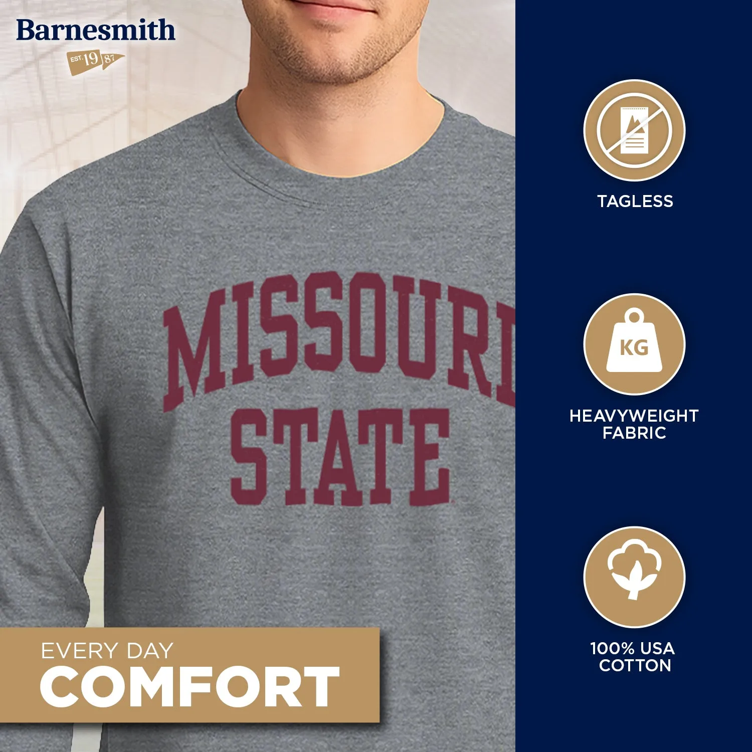 Missouri State University Classic Long Sleeve T-Shirt (Charcoal Grey) sold by Barnesmith product image thumbnail 3