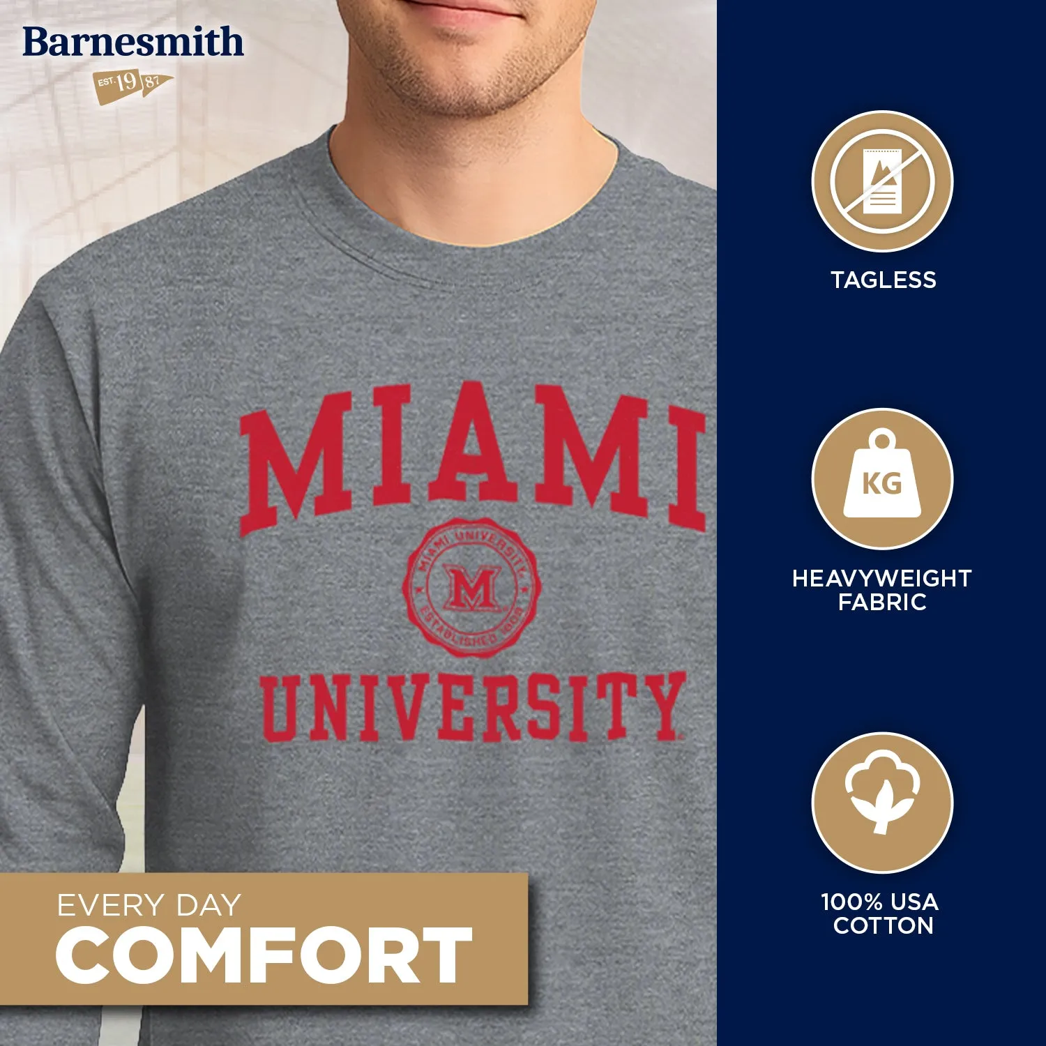 Miami University Heritage Long Sleeve T-Shirt (Charcoal Grey) sold by Barnesmith product image thumbnail 3
