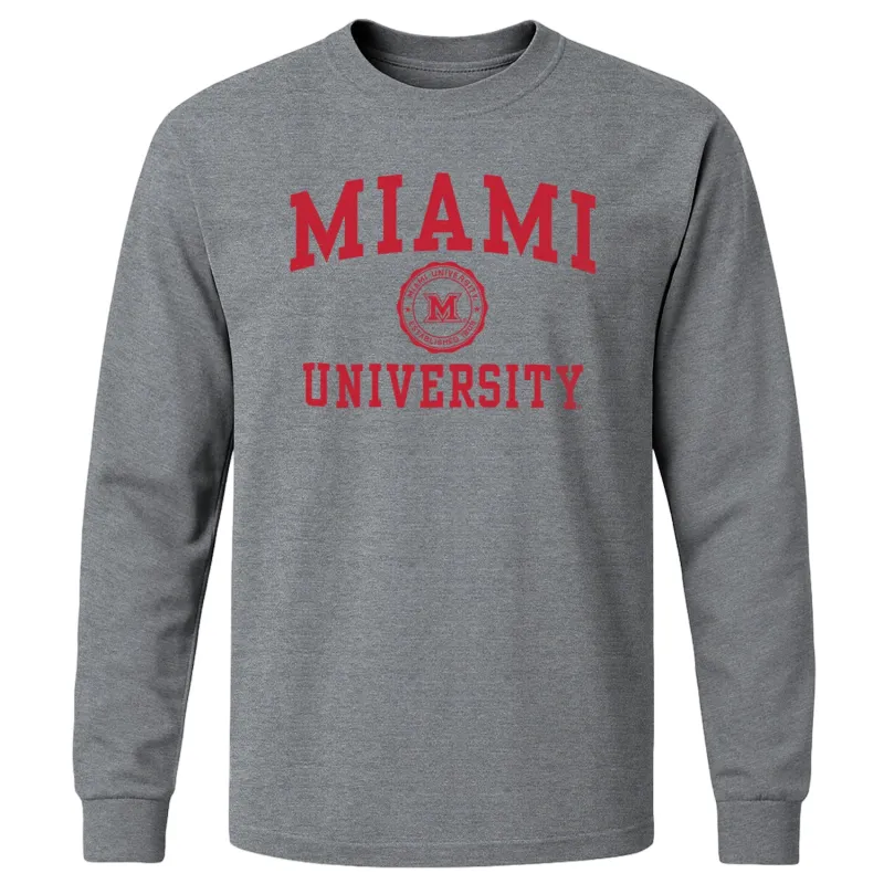 Miami University Heritage Long Sleeve T-Shirt (Charcoal Grey) sold by Barnesmith