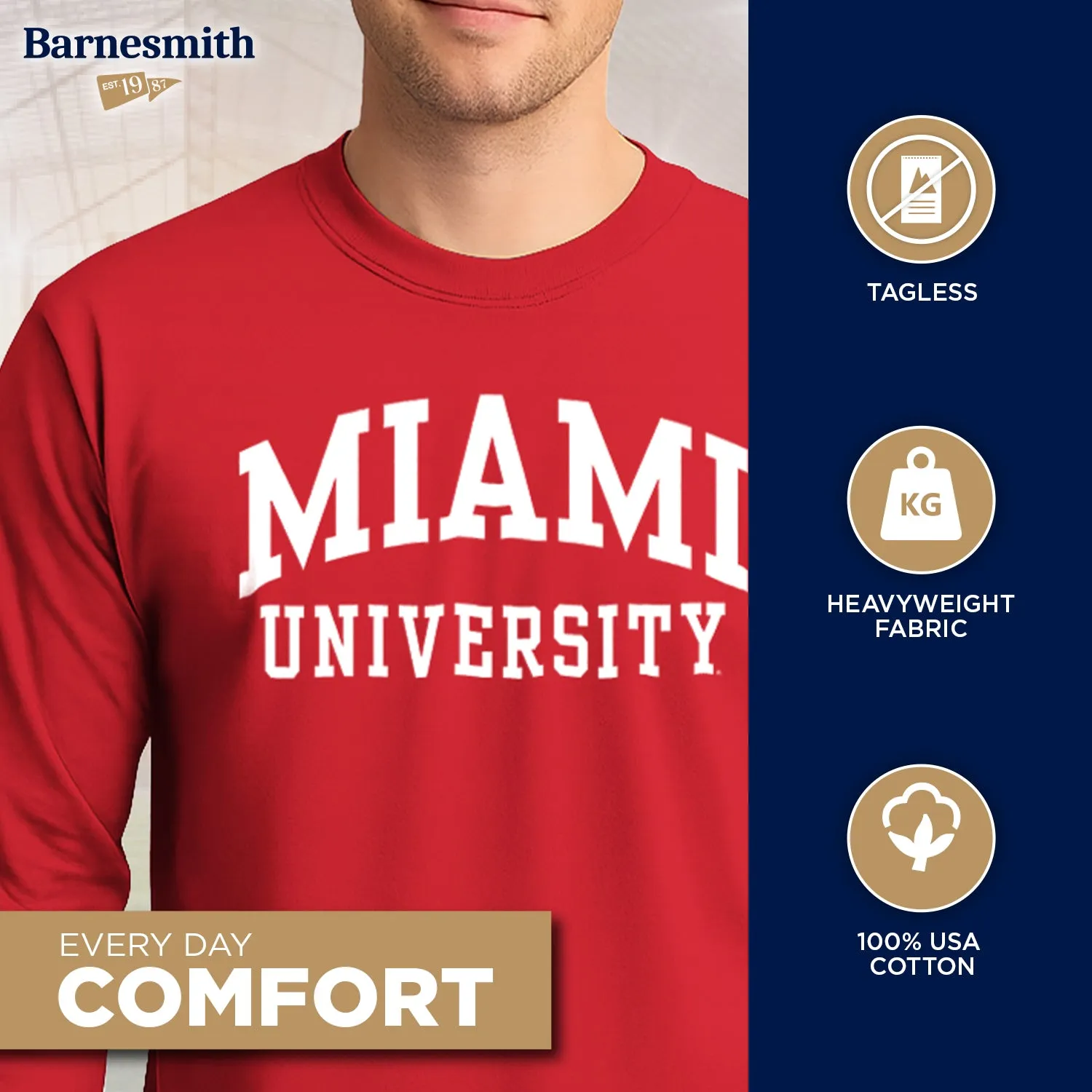 Miami University Classic Long Sleeve T-Shirt (Red) sold by Barnesmith product image thumbnail 3