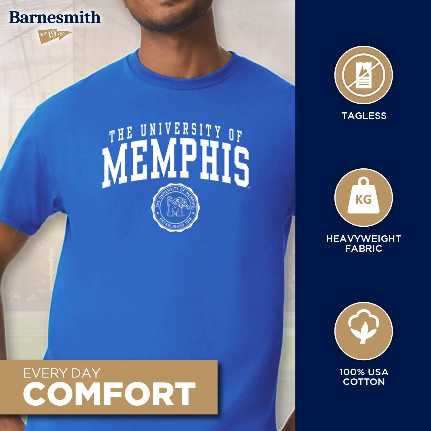 The University of Memphis Heritage T-Shirt (Royal Blue) sold by Barnesmith product image thumbnail 3