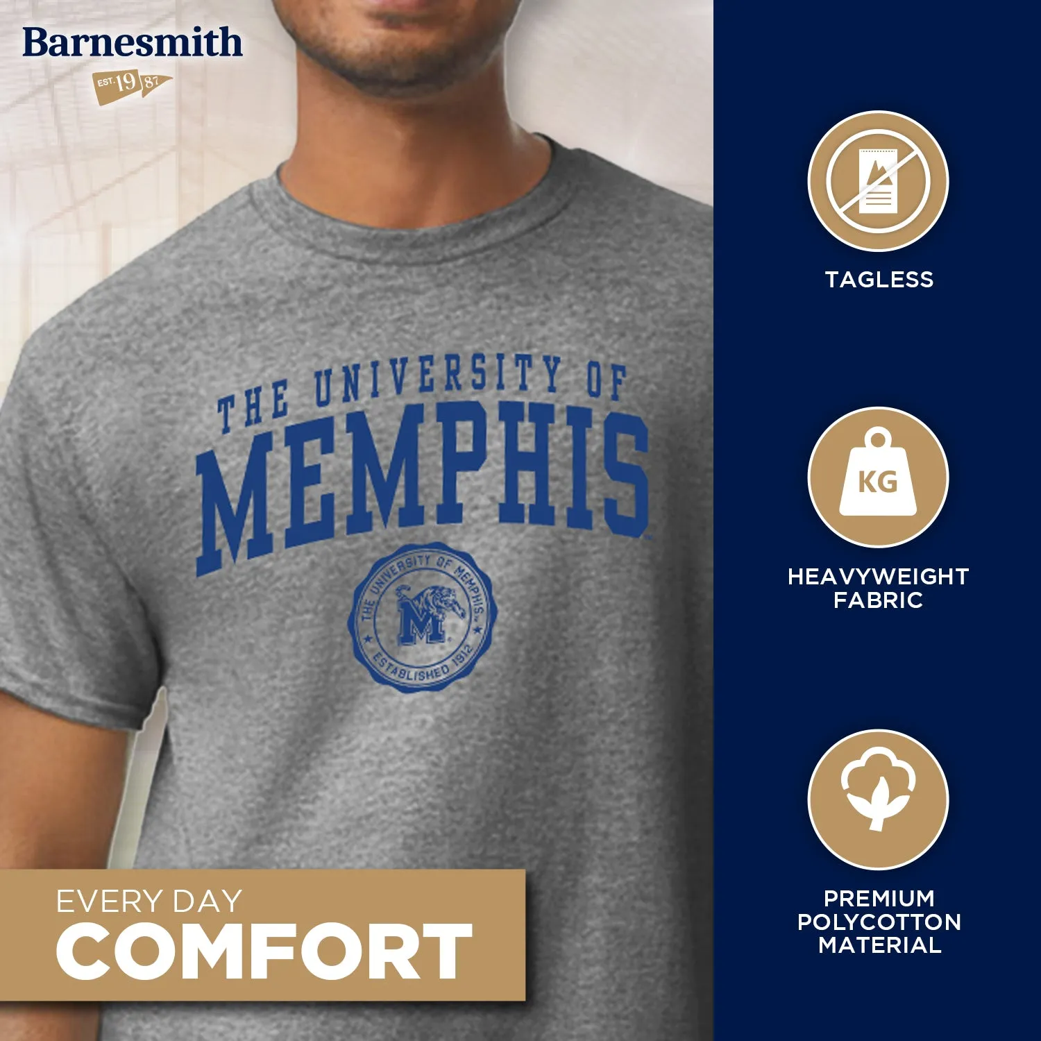 The University of Memphis Heritage T-Shirt (Charcoal Grey) sold by Barnesmith product image thumbnail 3