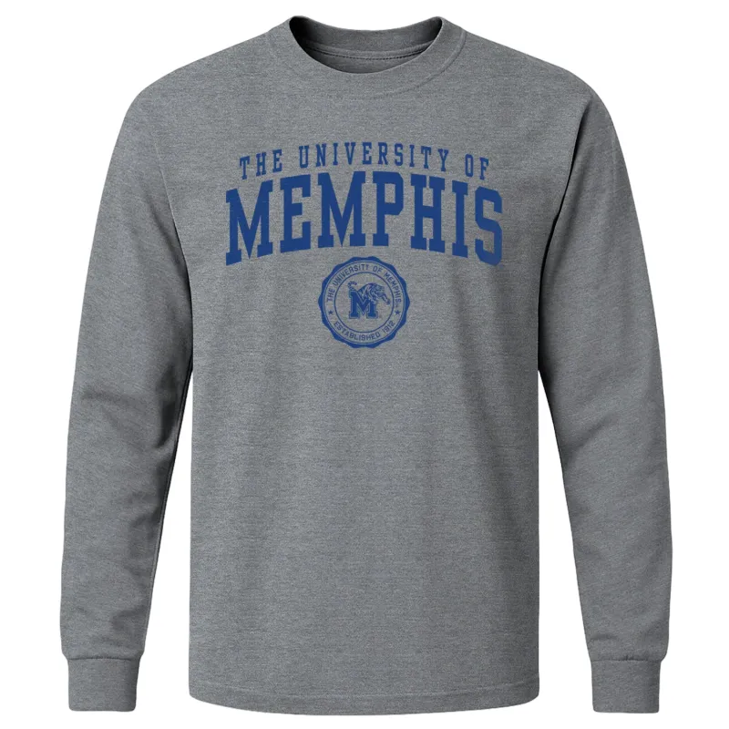 The University of Memphis Heritage Long Sleeve T-Shirt (Charcoal Grey) sold by Barnesmith