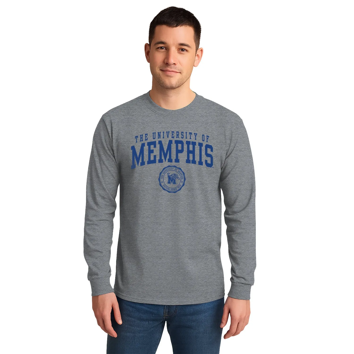The University of Memphis Heritage Long Sleeve T-Shirt (Charcoal Grey) sold by Barnesmith product image thumbnail 2