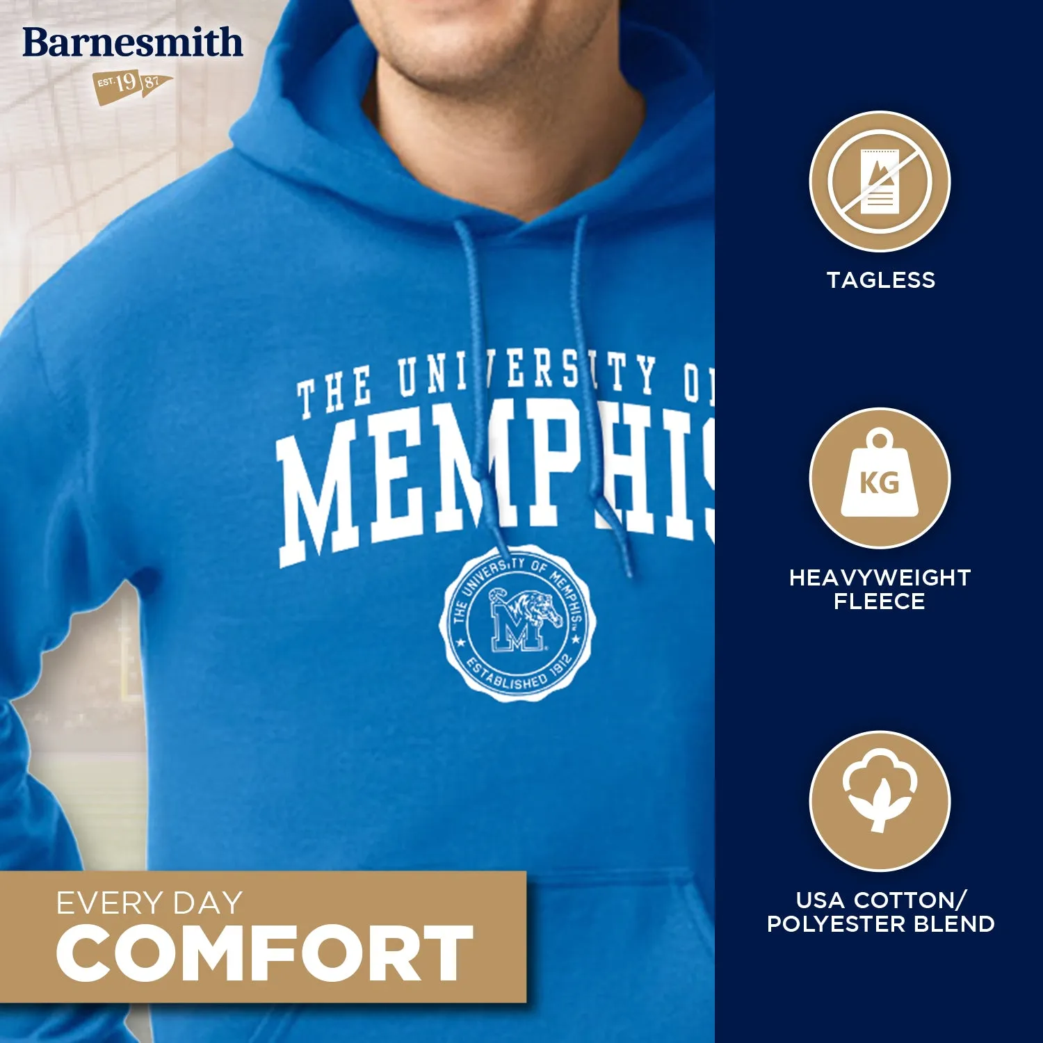 The University of Memphis Heritage Hooded Sweatshirt (Royal Blue) sold by Barnesmith product image thumbnail 3