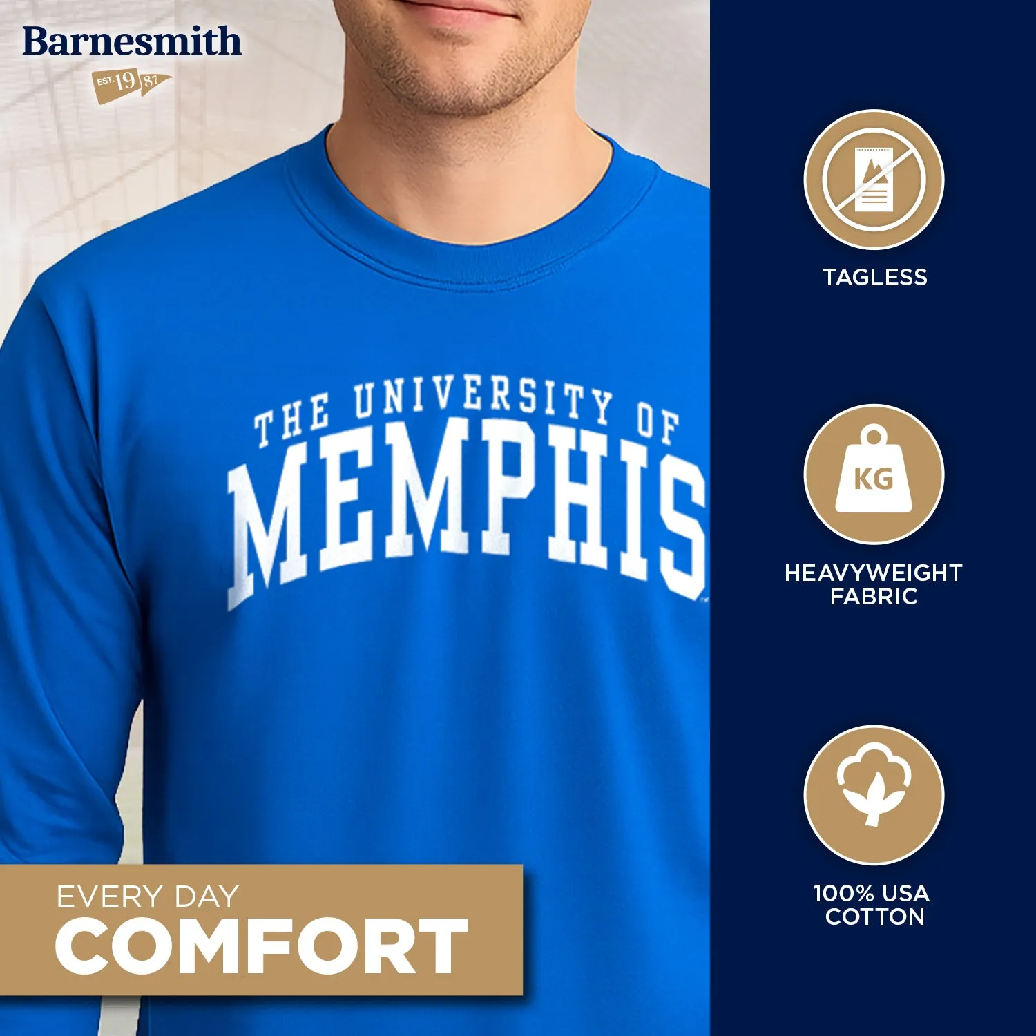 The University of Memphis Classic Long Sleeve T-Shirt (Royal Blue) sold by Barnesmith product image thumbnail 3