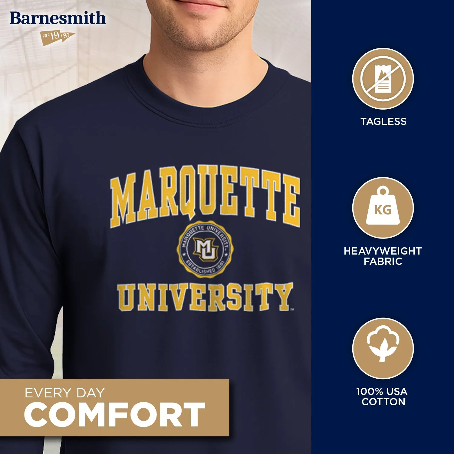 Marquette University Heritage Long Sleeve T-Shirt (Navy) sold by Barnesmith product image thumbnail 3