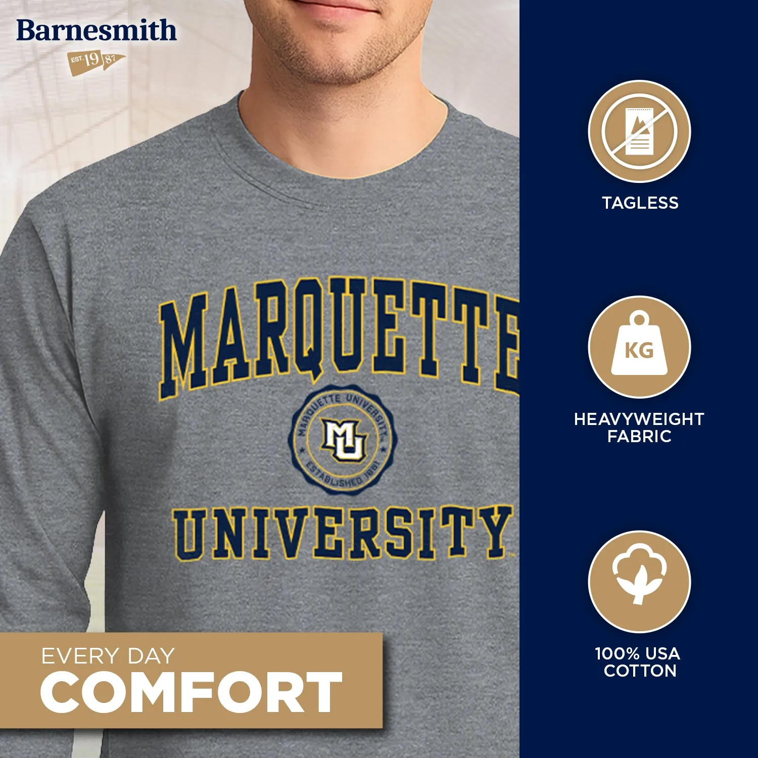 Marquette University Heritage Long Sleeve T-Shirt (Charcoal Grey) sold by Barnesmith product image thumbnail 3