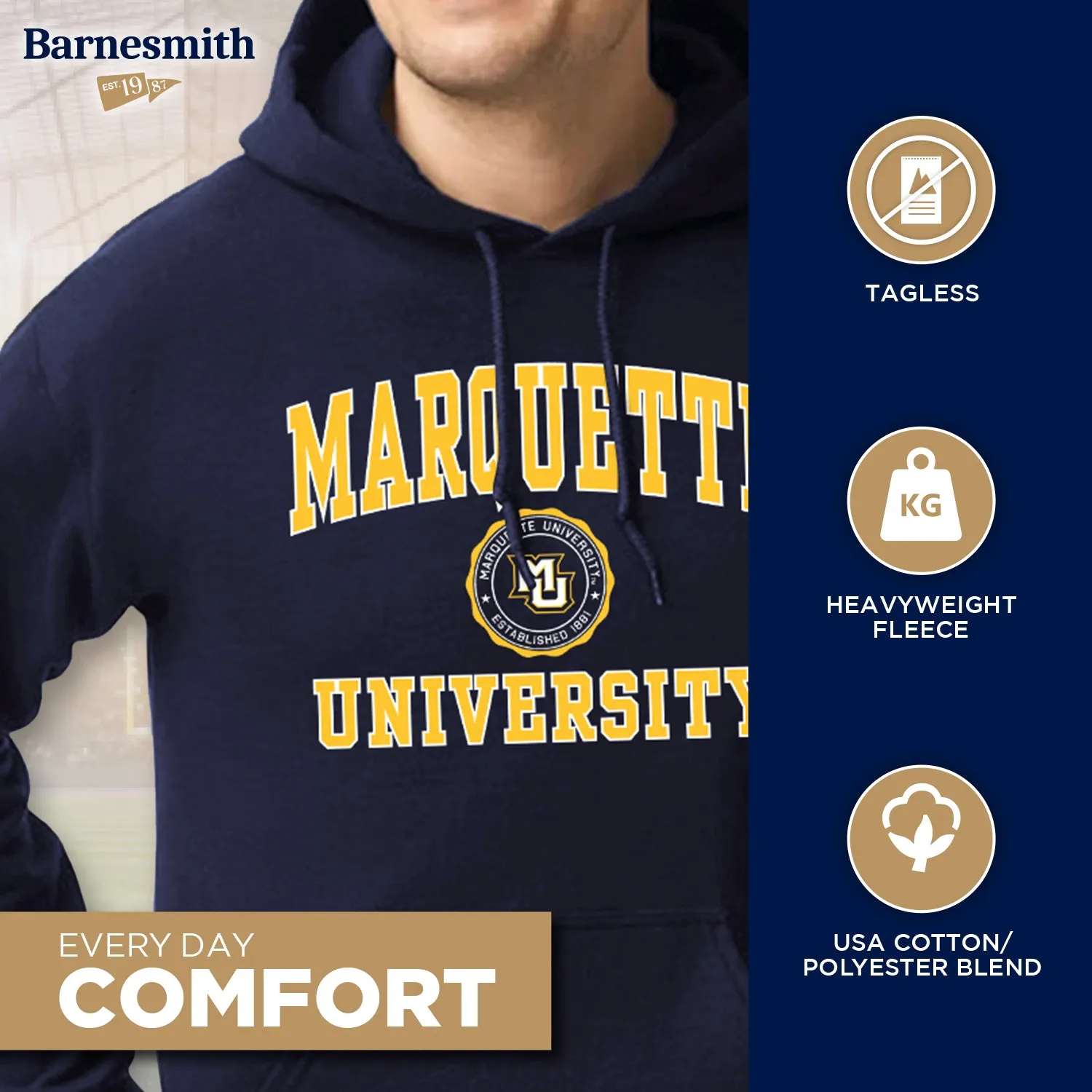 Marquette University Heritage Hooded Sweatshirt (Navy) sold by Barnesmith product image thumbnail 3
