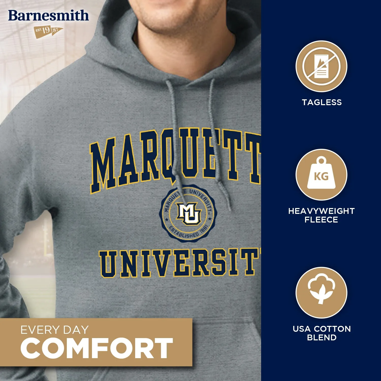 Marquette University Heritage Hooded Sweatshirt (Charcoal Grey) sold by Barnesmith product image thumbnail 3