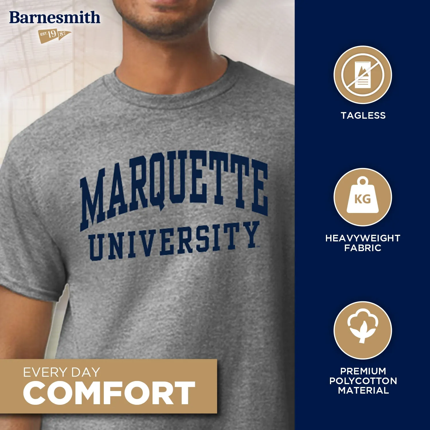 Marquette University Classic T-Shirt (Charcoal Grey) sold by Barnesmith product image thumbnail 3
