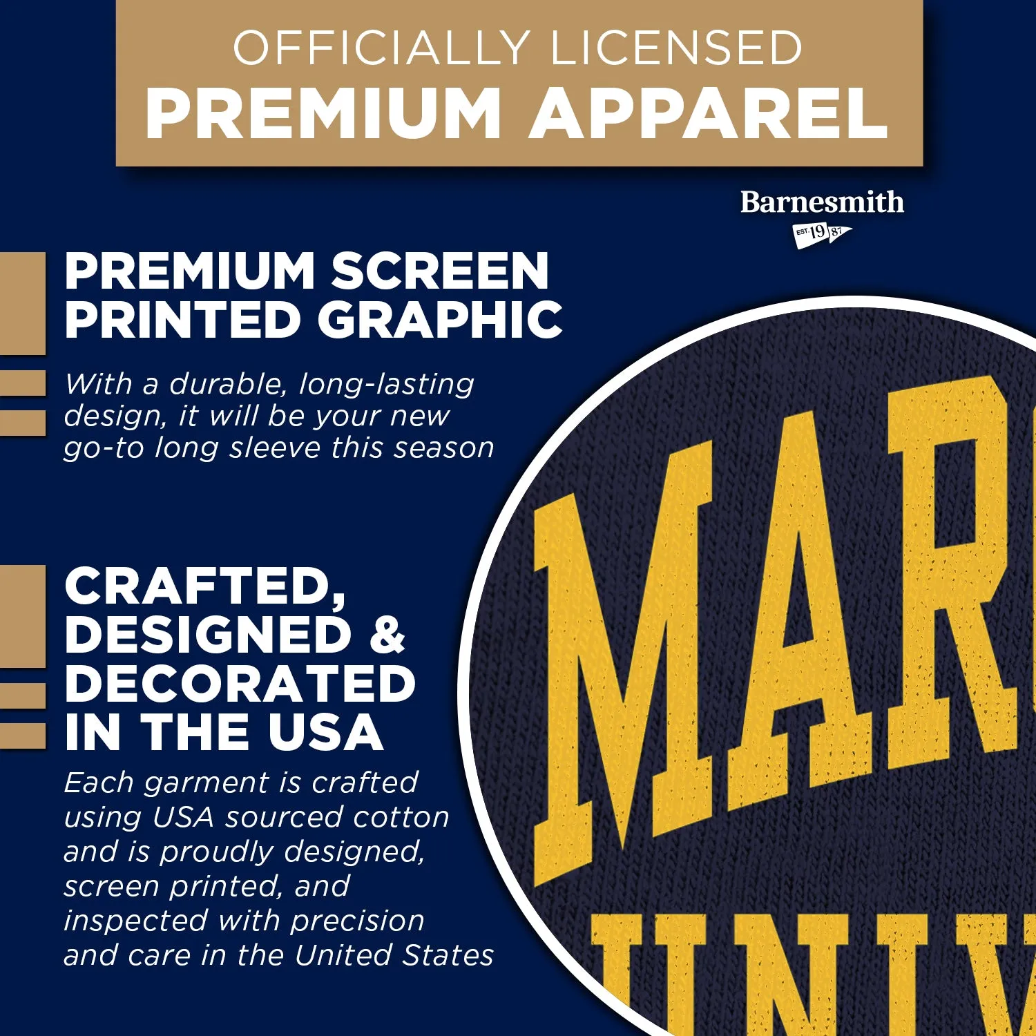 Marquette University Classic Long Sleeve T-Shirt (Navy) sold by Barnesmith product image thumbnail 4