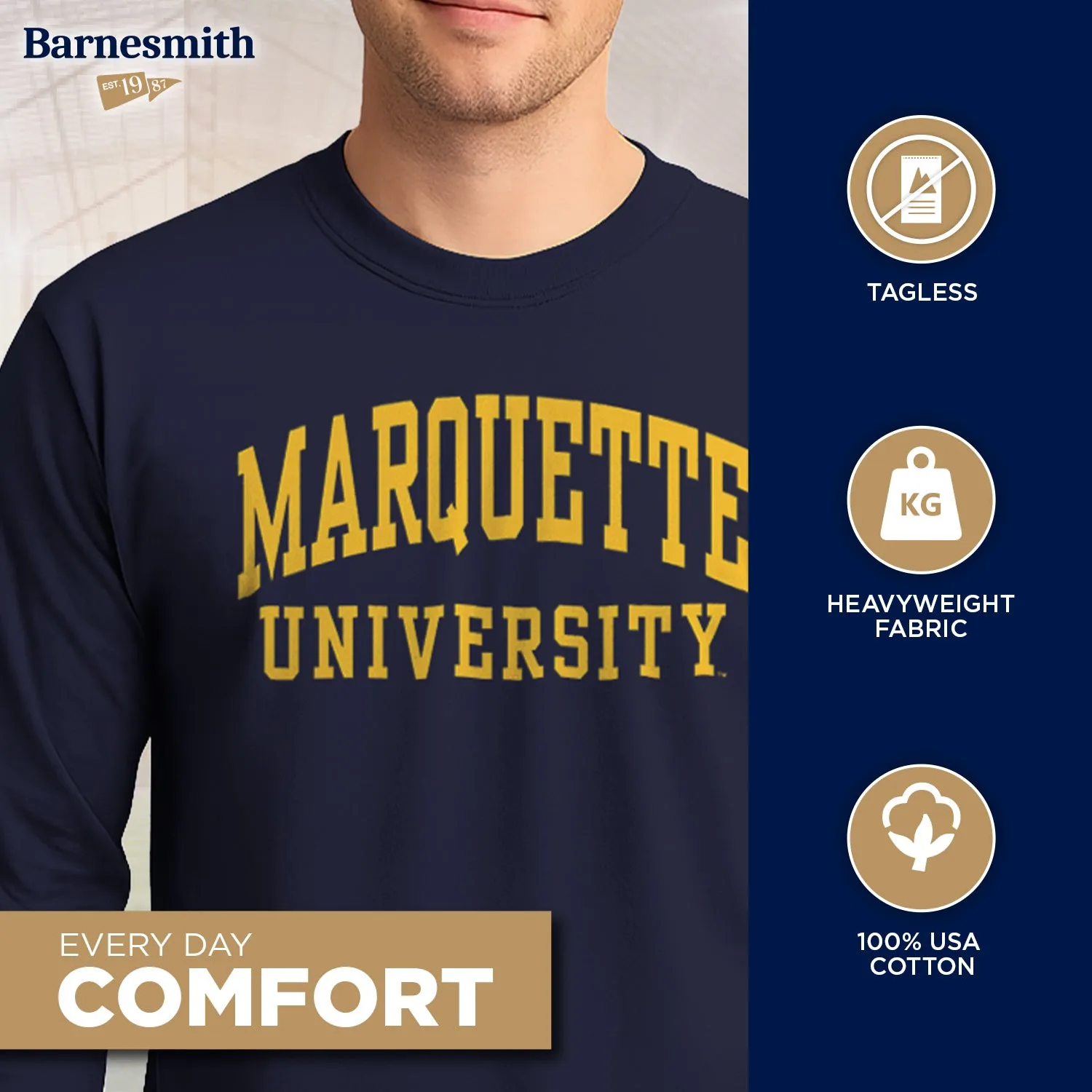 Marquette University Classic Long Sleeve T-Shirt (Navy) sold by Barnesmith product image thumbnail 3