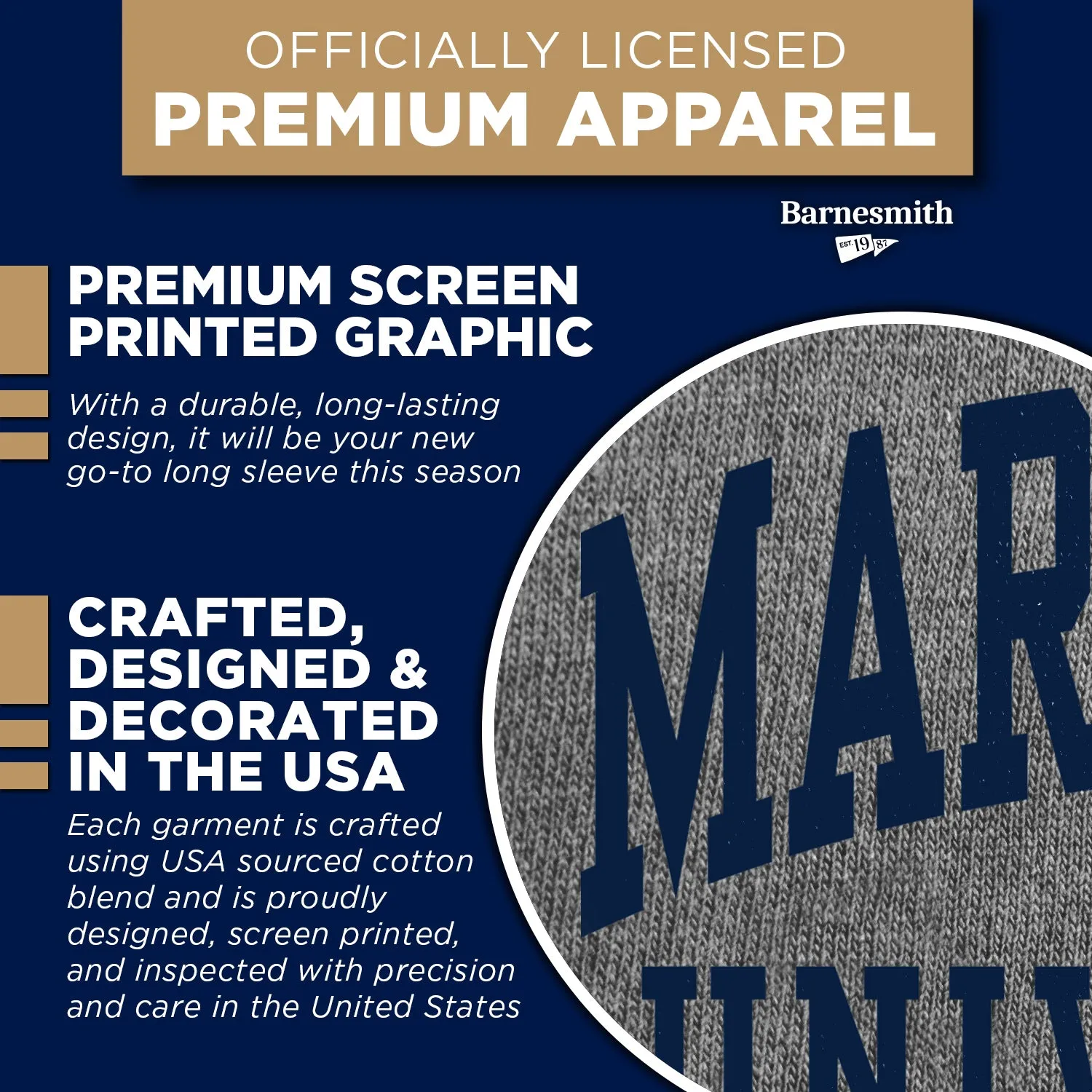 Marquette University Classic Long Sleeve T-Shirt (Charcoal Grey) sold by Barnesmith product image thumbnail 4