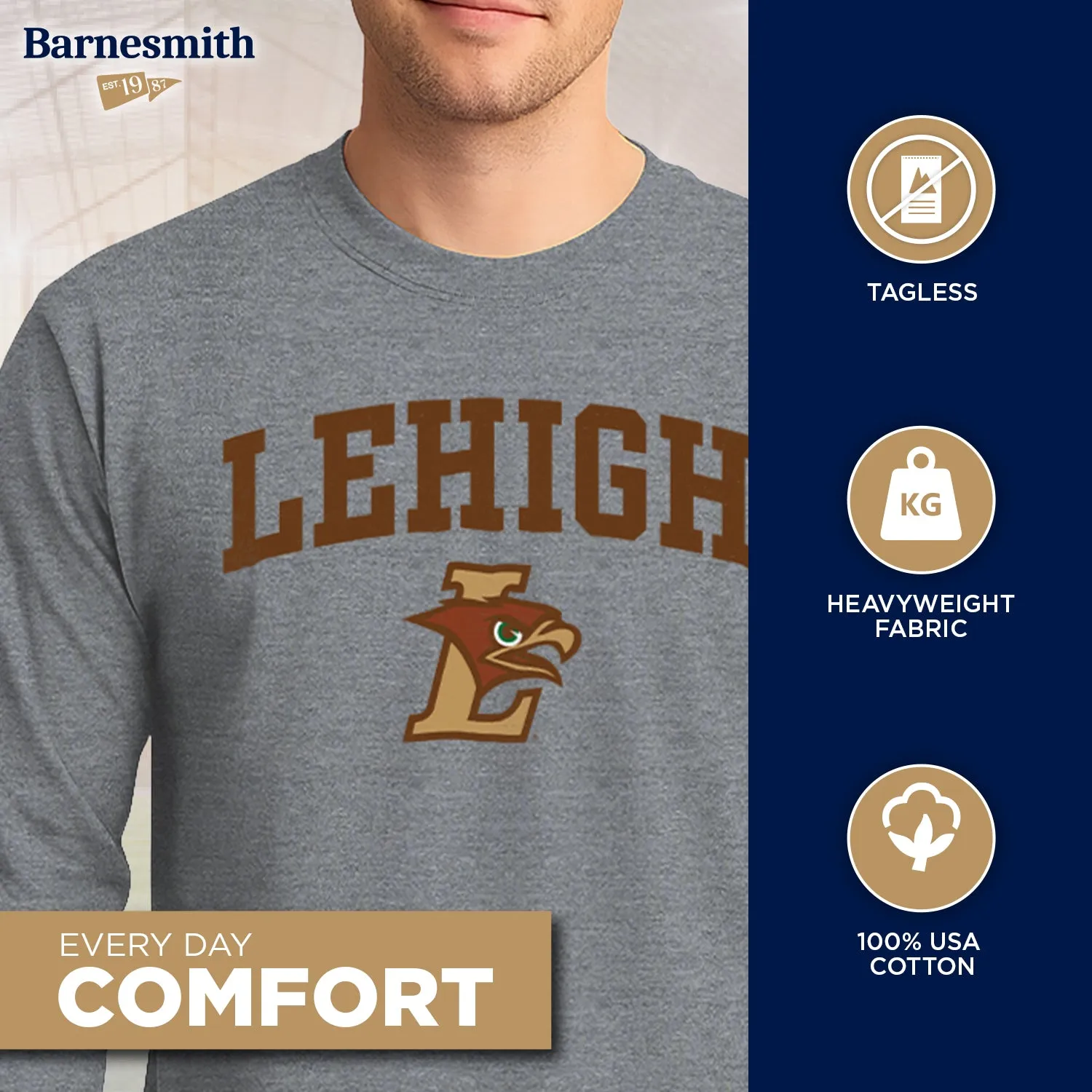 Lehigh University Heritage Long Sleeve T-Shirt (Charcoal Grey) sold by Barnesmith product image thumbnail 3