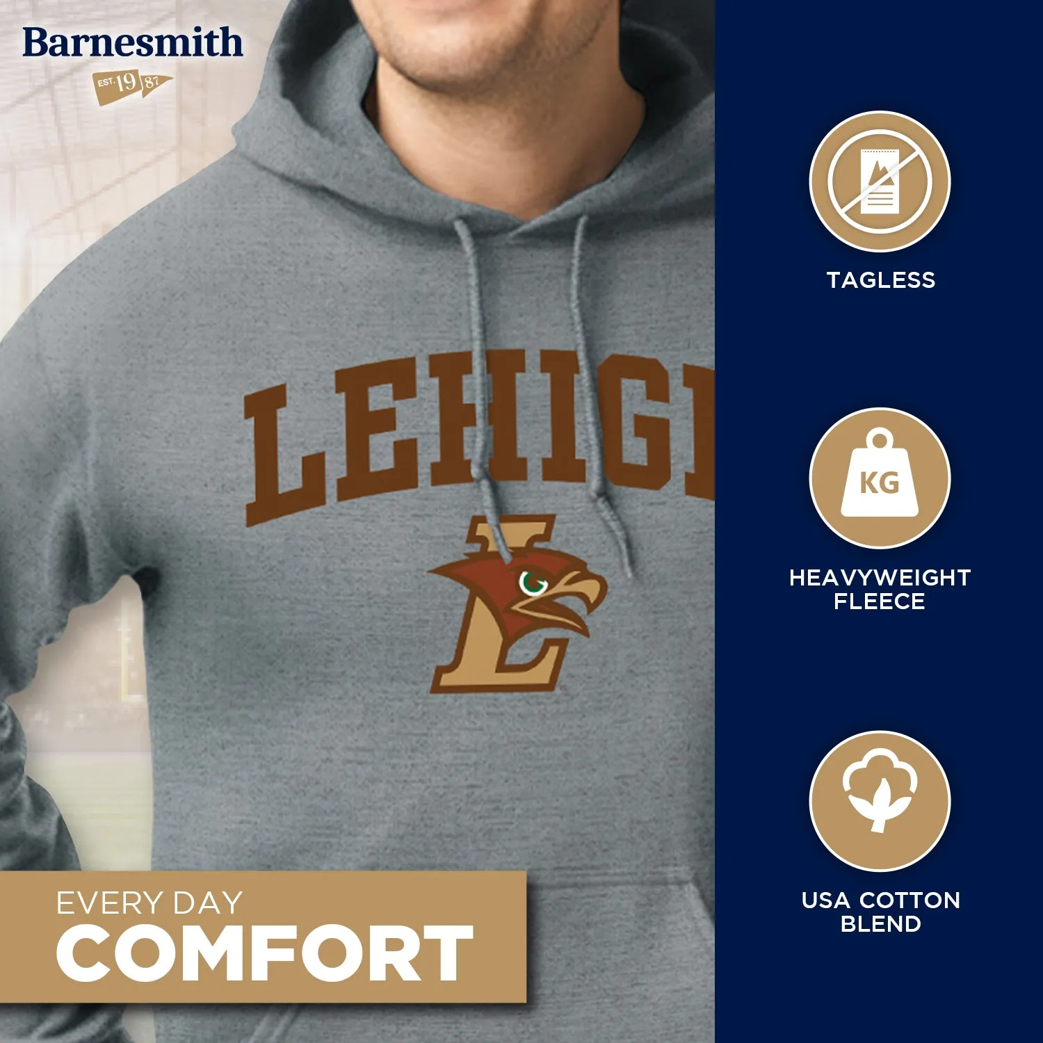 Lehigh University Heritage Hooded Sweatshirt (Charcoal Grey) sold by Barnesmith product image thumbnail 3