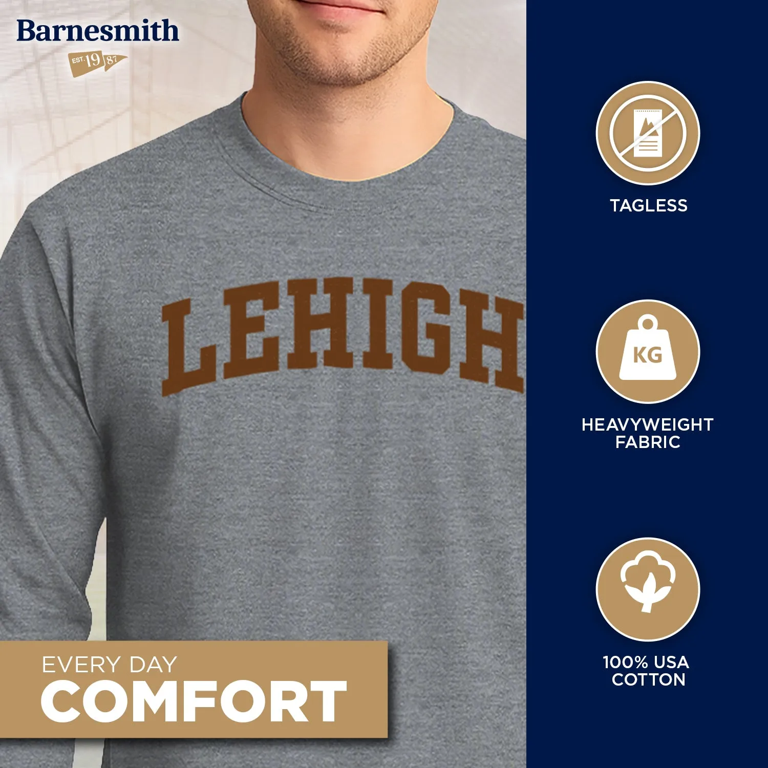 Lehigh University Classic Long Sleeve T-Shirt (Charcoal Grey) sold by Barnesmith product image thumbnail 3