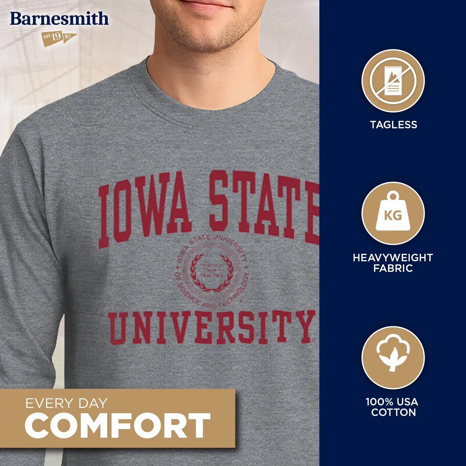 Iowa State University Heritage Long Sleeve T-Shirt (Charcoal Grey) sold by Barnesmith product image thumbnail 3