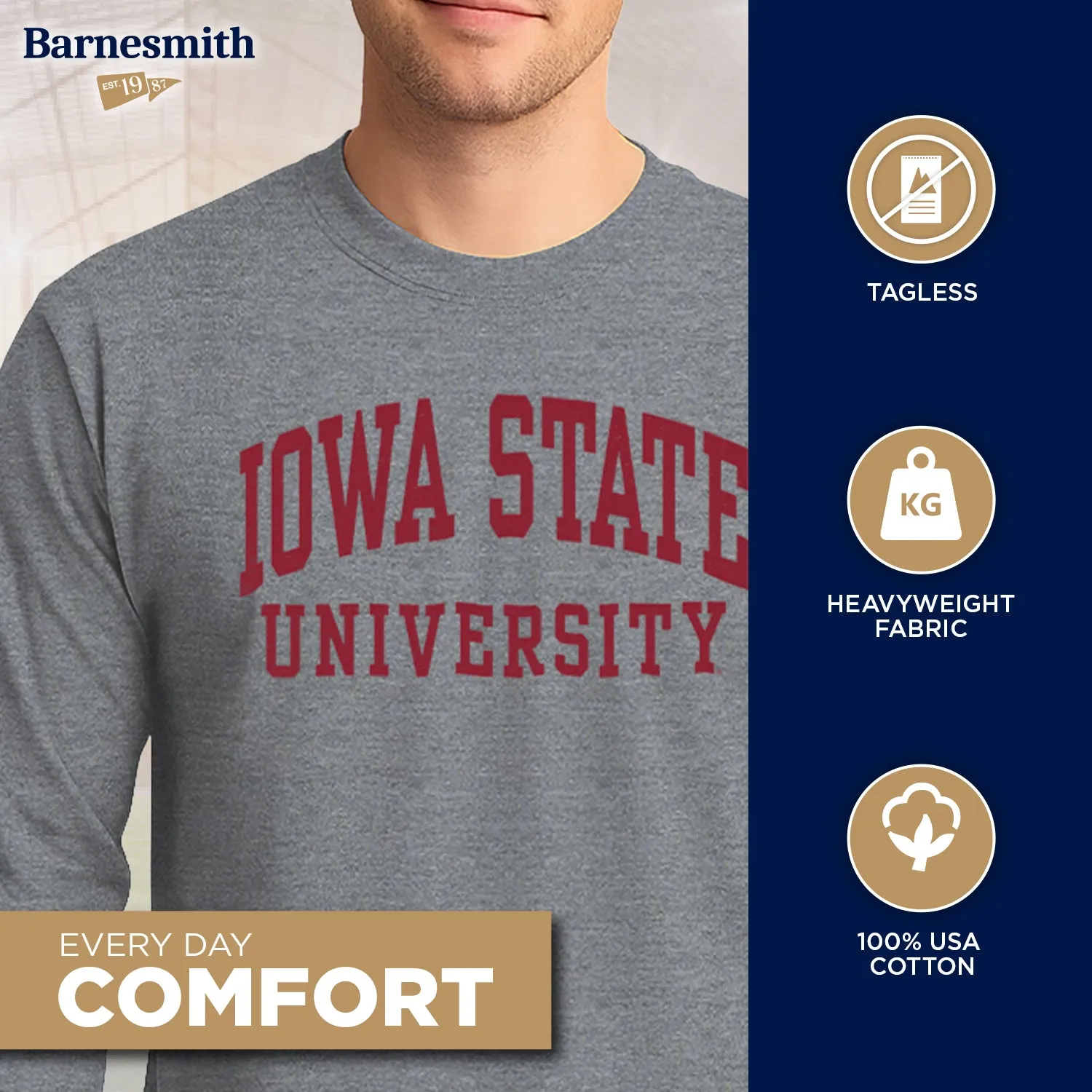 Iowa State University Classic Long Sleeve T-Shirt (Charcoal Grey) sold by Barnesmith product image thumbnail 3