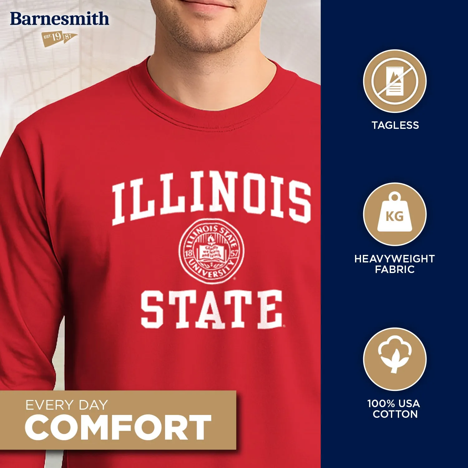 Illinois State University Heritage Long Sleeve T-Shirt (Red) sold by Barnesmith product image thumbnail 3