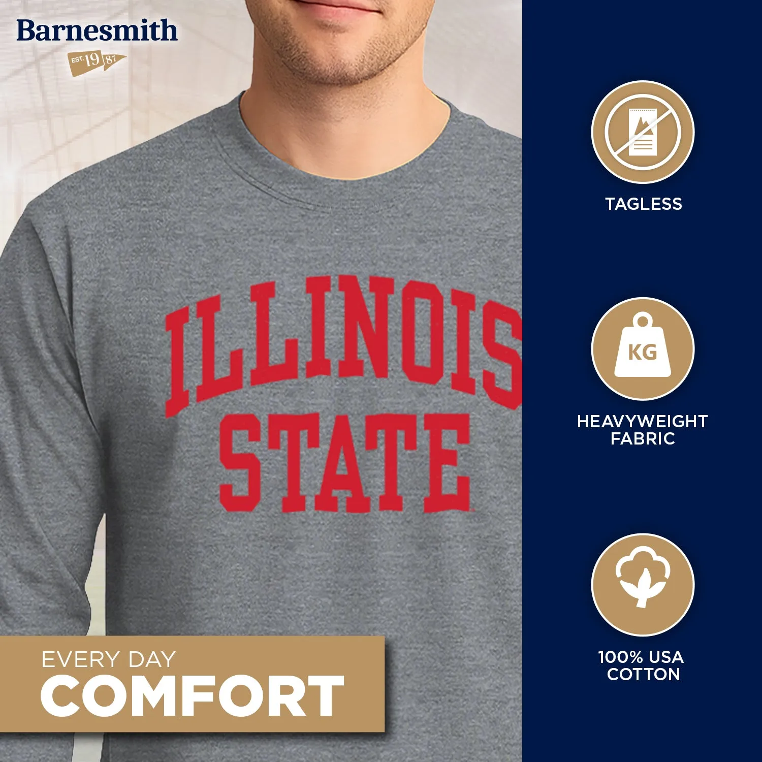Illinois State University Classic Long Sleeve T-Shirt (Charcoal Grey) sold by Barnesmith product image thumbnail 3