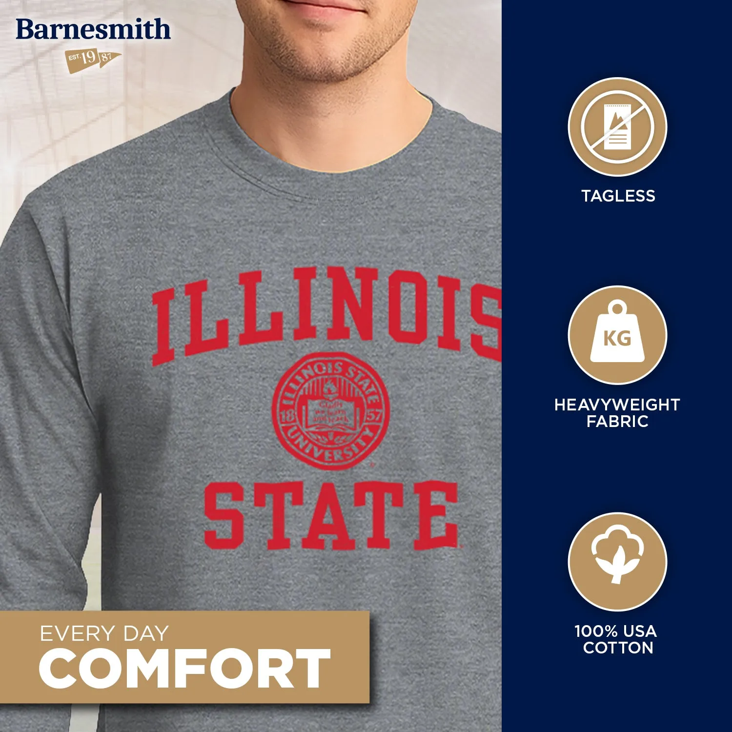 Illinois State University Heritage Long Sleeve T-Shirt (Charcoal Grey) sold by Barnesmith product image thumbnail 3