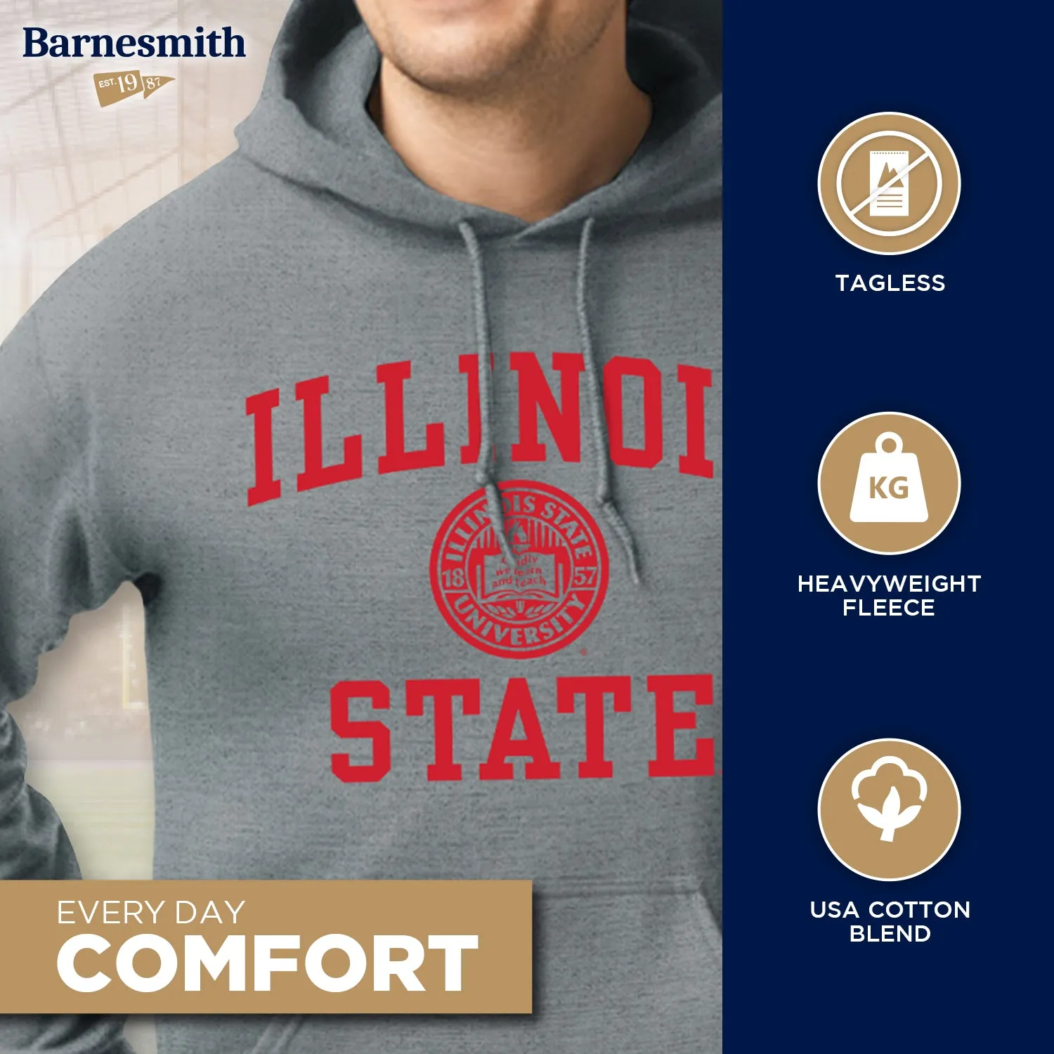 Illinois State University Heritage Hooded Sweatshirt (Charcoal Grey) sold by Barnesmith product image thumbnail 3