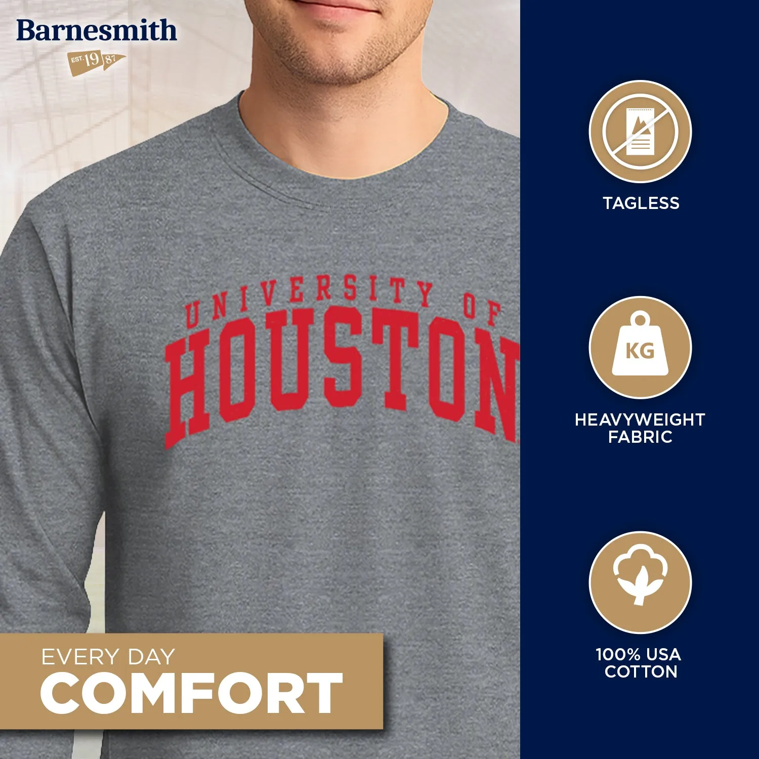 University of Houston Classic Long Sleeve T-Shirt (Charcoal Grey) sold by Barnesmith product image thumbnail 3