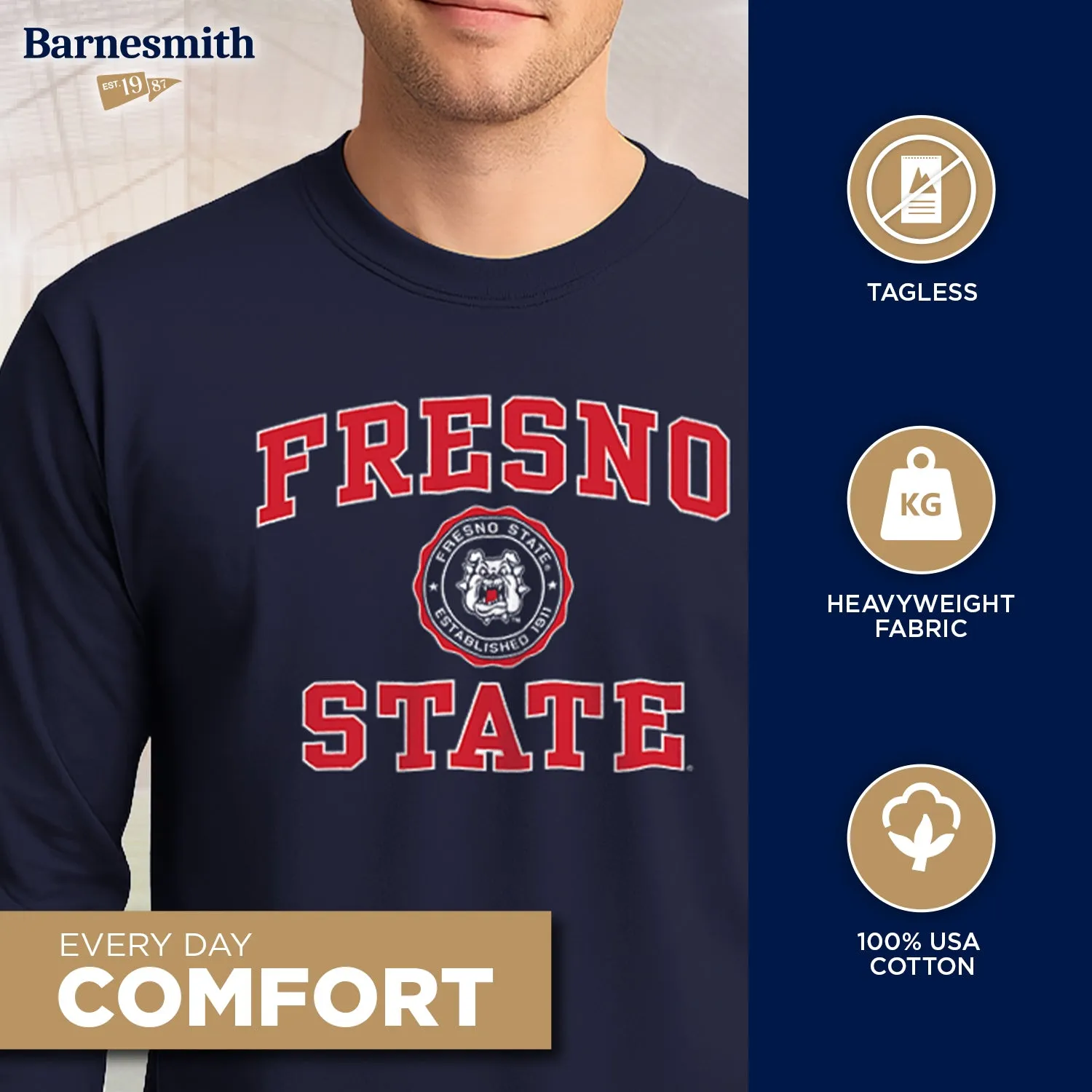 California State University Fresno Heritage Long Sleeve T-Shirt (Navy) sold by Barnesmith product image thumbnail 3